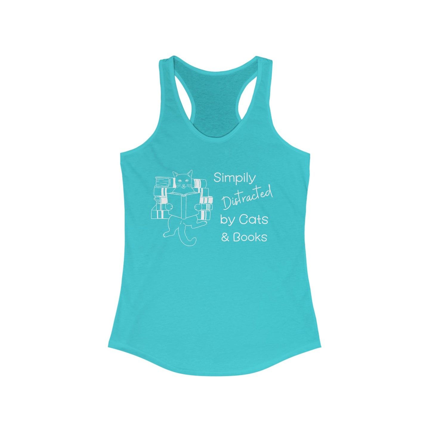 Simply Distracted By Cats And Books Racerback Tank, Cat Lover Gift, Cat Tank Top, Cat Mom Gift, Cat Dad Gift, Cat Lover Shirt, Book Lover Gift, Funny Cat Shirt, Reading T-Shirt