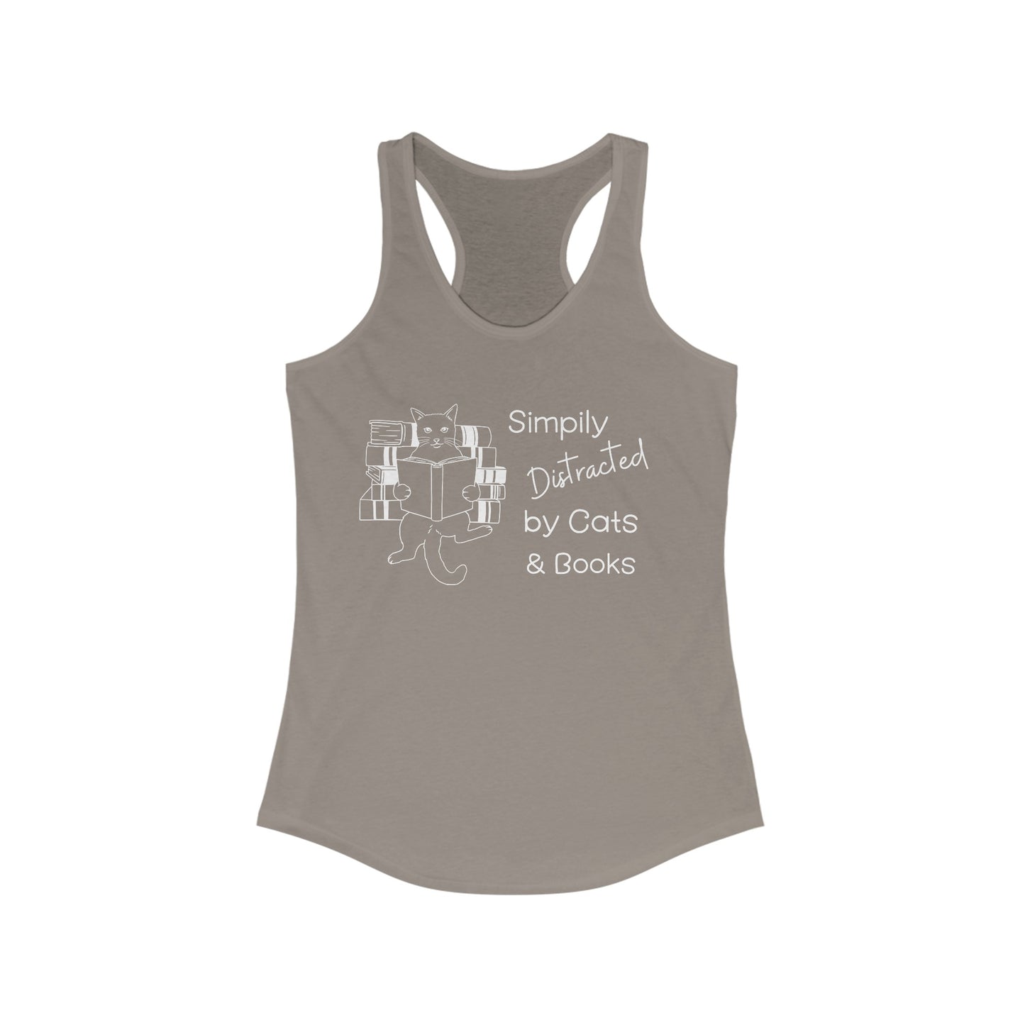Simply Distracted By Cats And Books Racerback Tank, Cat Lover Gift, Cat Tank Top, Cat Mom Gift, Cat Dad Gift, Cat Lover Shirt, Book Lover Gift, Funny Cat Shirt, Reading T-Shirt