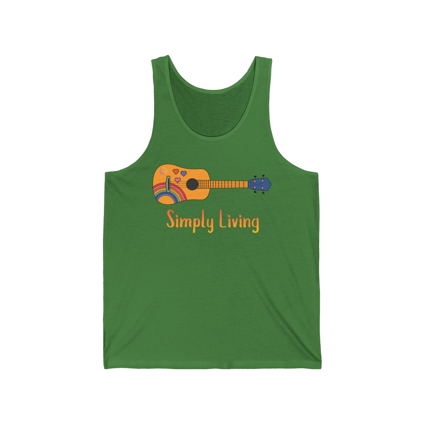 Simply Living Guitar Unisex Jersey Tank Top, Peace Sign, Rainbow Guitar, Music Lover Gift, Guitar Lover Gift, Guitar Player Gift