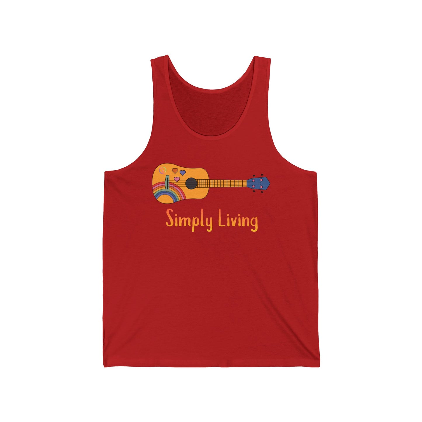 Simply Living Guitar Unisex Jersey Tank Top, Peace Sign, Rainbow Guitar, Music Lover Gift, Guitar Lover Gift, Guitar Player Gift