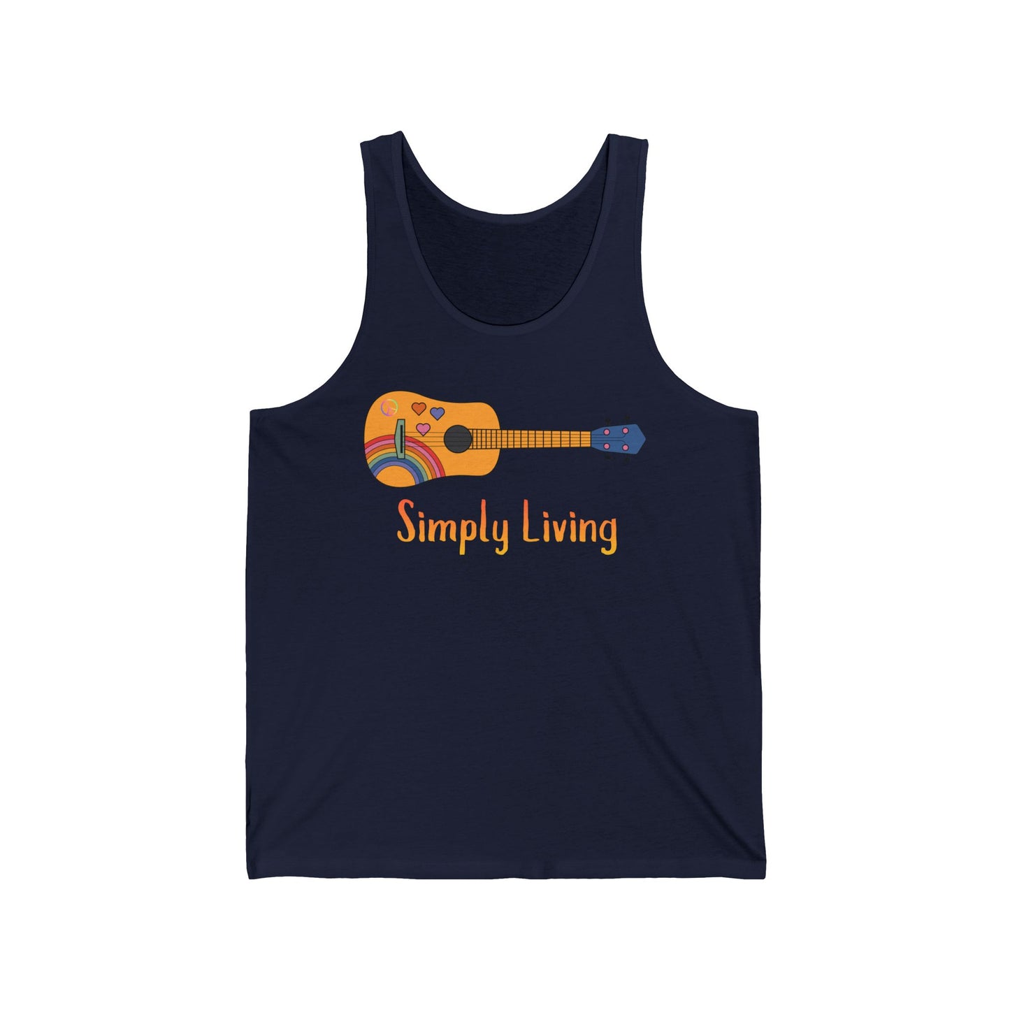 Simply Living Guitar Unisex Jersey Tank Top, Peace Sign, Rainbow Guitar, Music Lover Gift, Guitar Lover Gift, Guitar Player Gift