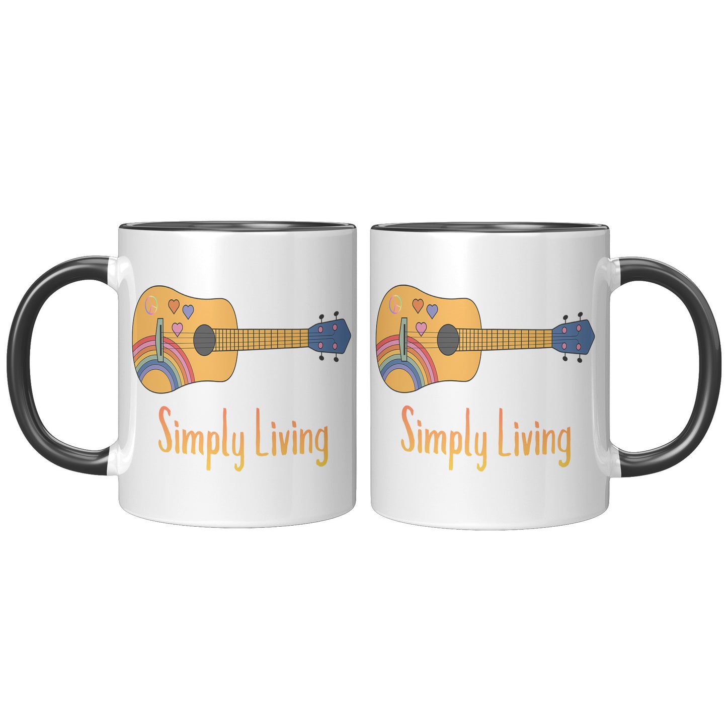 Simply Living Peace Rainbow Guitar 11 oz Accent Mug, Guitar Lover Gift, Music Lover Gift