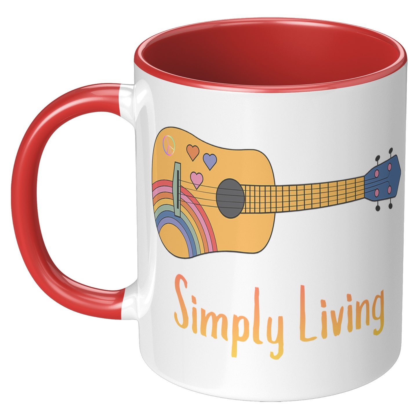 Simply Living Peace Rainbow Guitar 11 oz Accent Mug, Guitar Lover Gift, Music Lover Gift