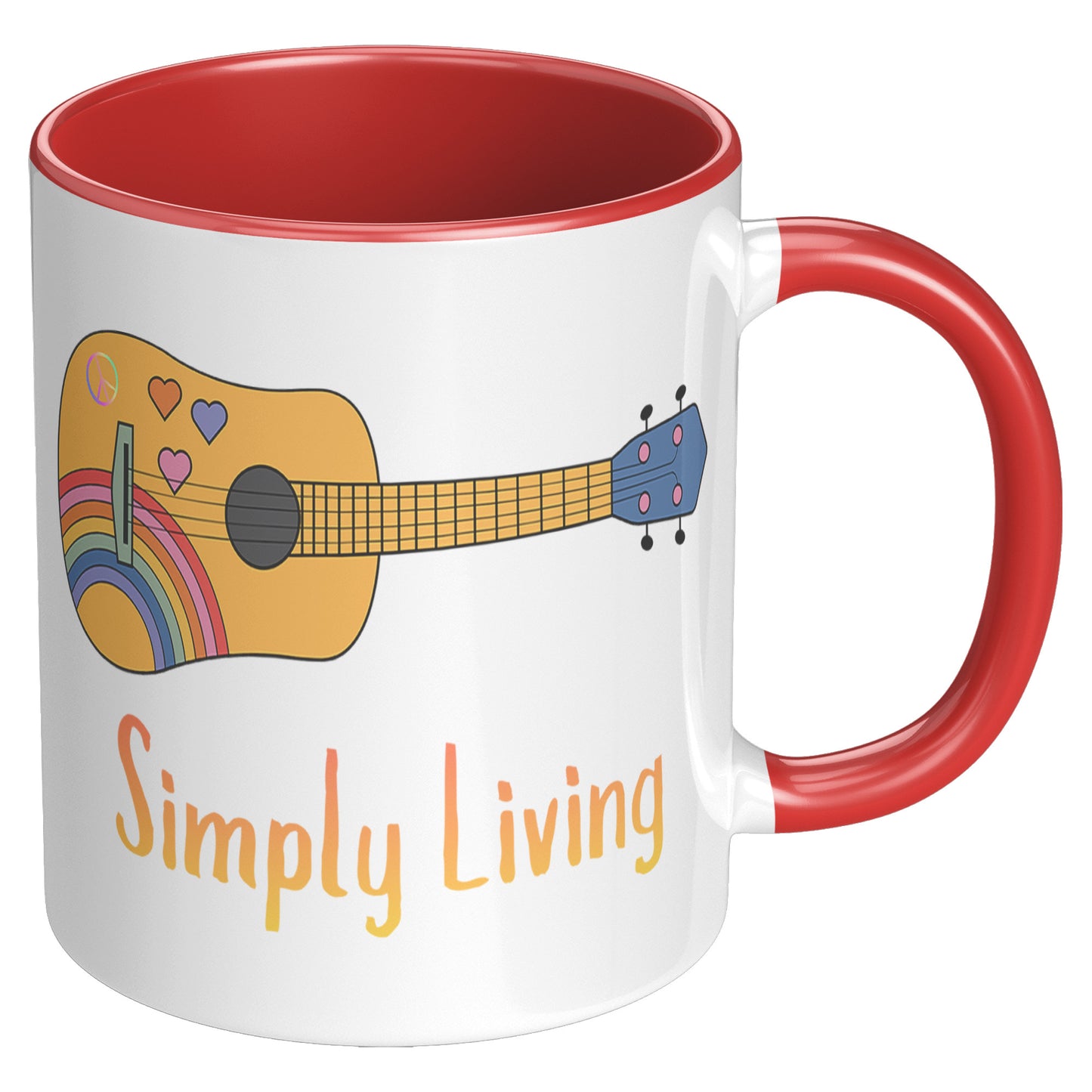 Simply Living Peace Rainbow Guitar 11 oz Accent Mug, Guitar Lover Gift, Music Lover Gift