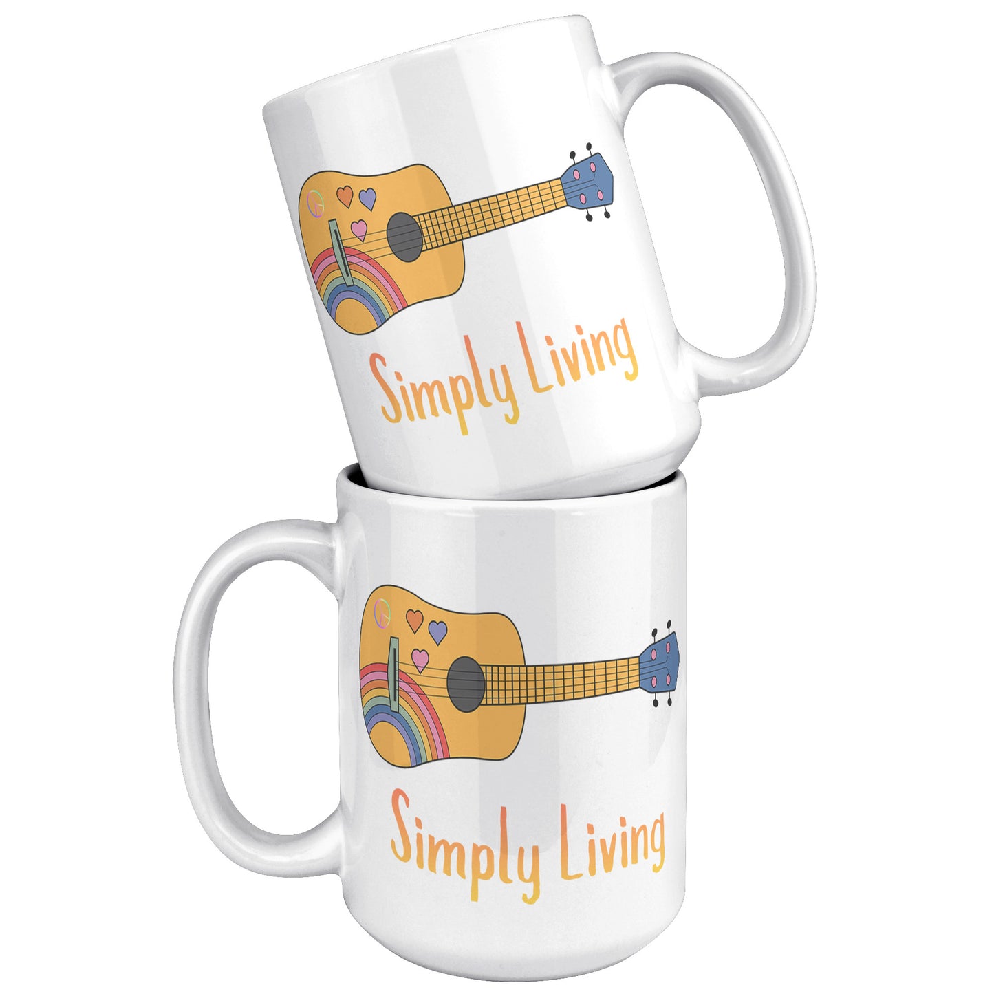 Simply Living Peace Rainbow Guitar 15 oz Mug, Guitar Lover Gift, Music Lover Gift
