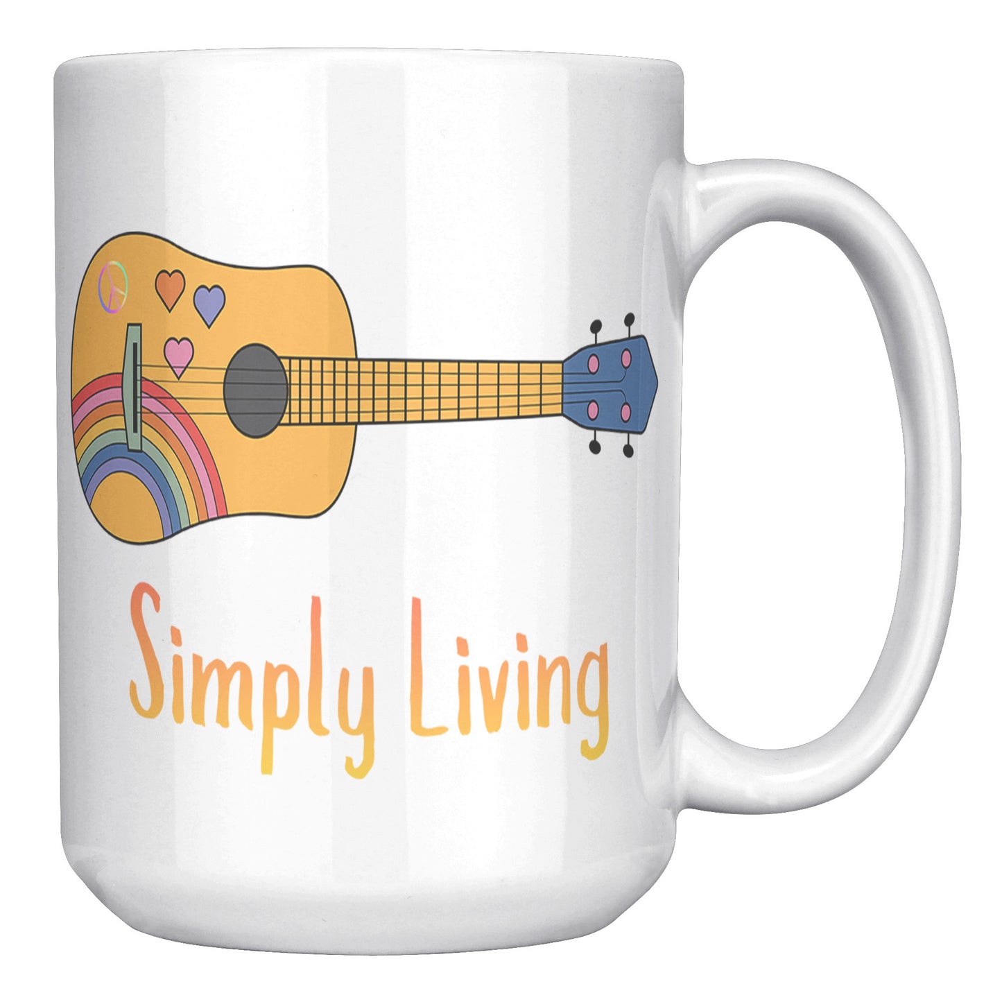 Simply Living Peace Rainbow Guitar 15 oz Mug, Guitar Lover Gift, Music Lover Gift