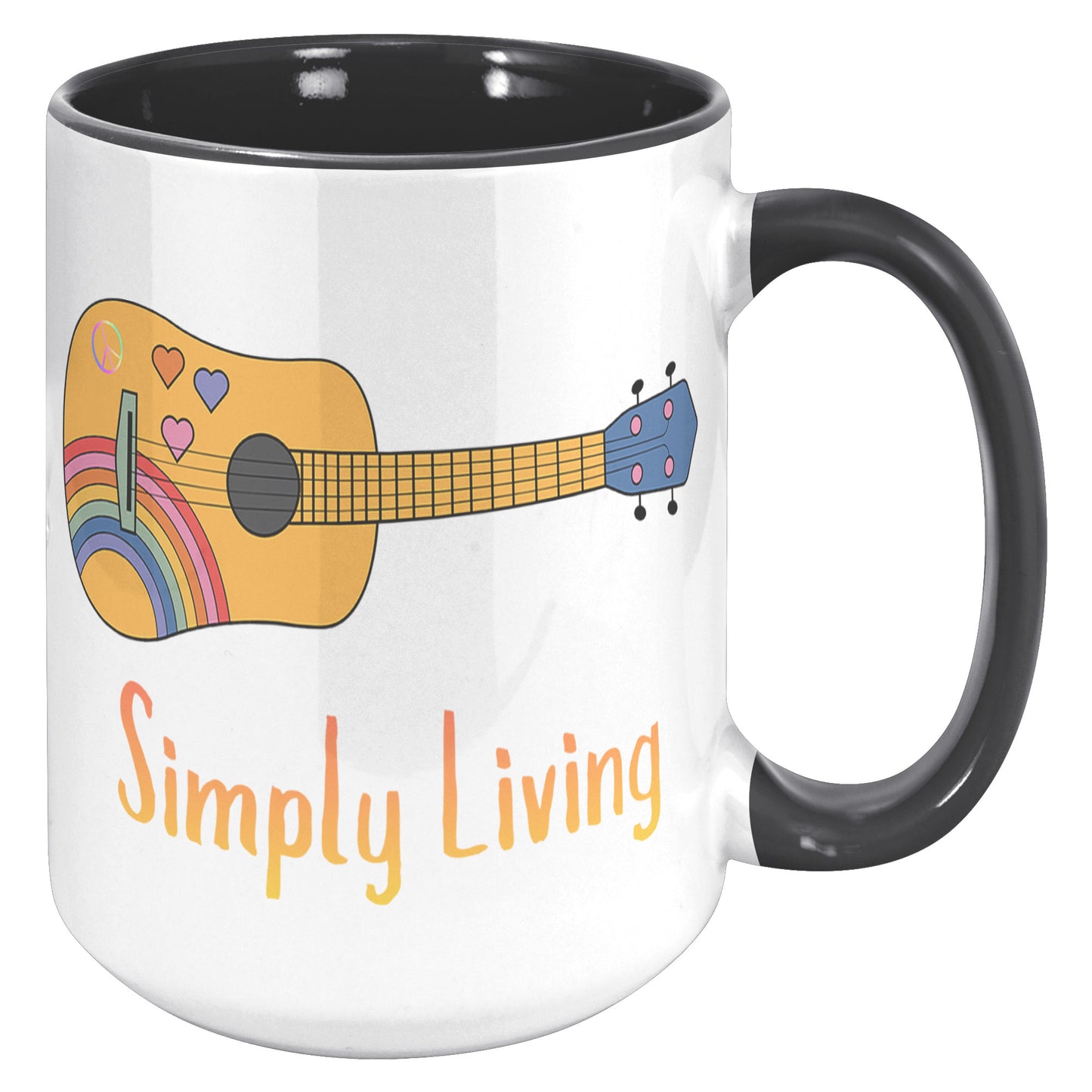 Simply Living Peace Rainbow Guitar 15oz Accent Mug, Guitar Lover Gift, Music Lover Gift