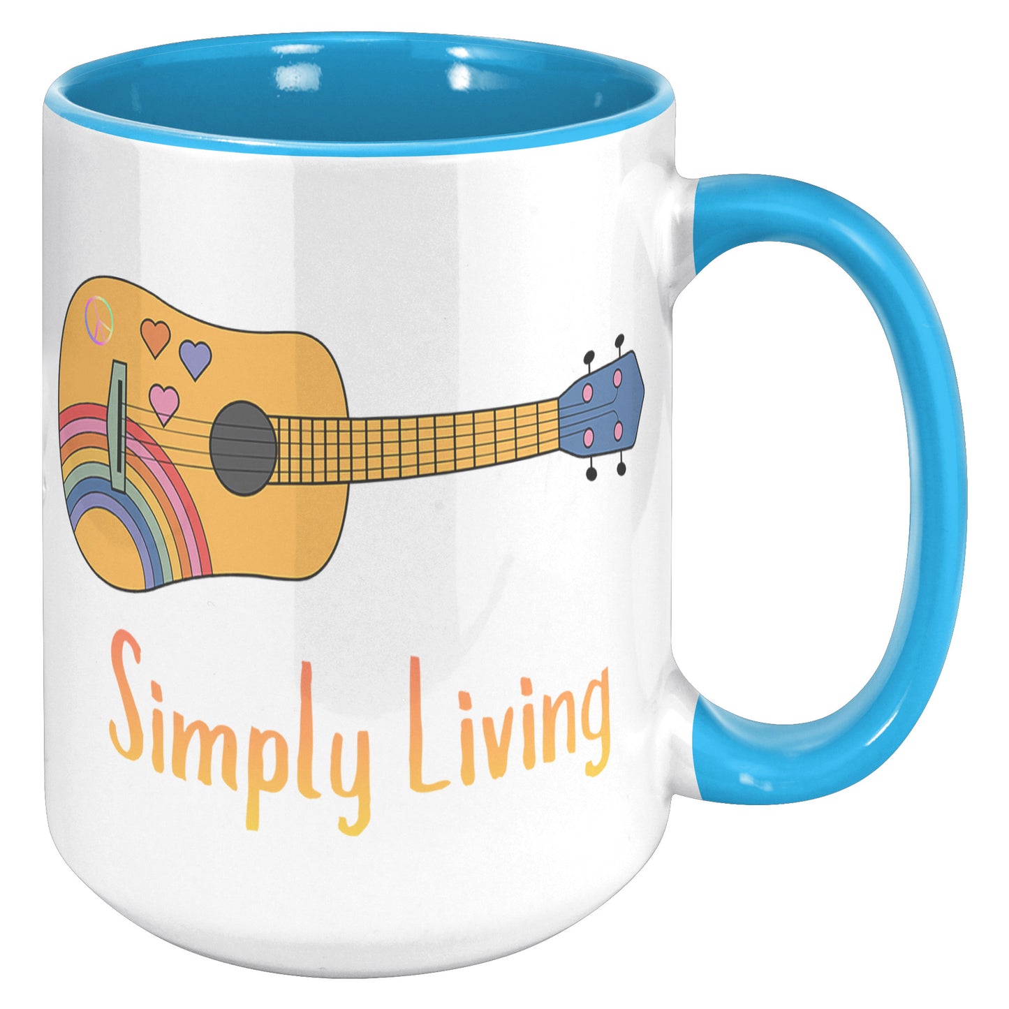 Simply Living Peace Rainbow Guitar 15oz Accent Mug, Guitar Lover Gift, Music Lover Gift