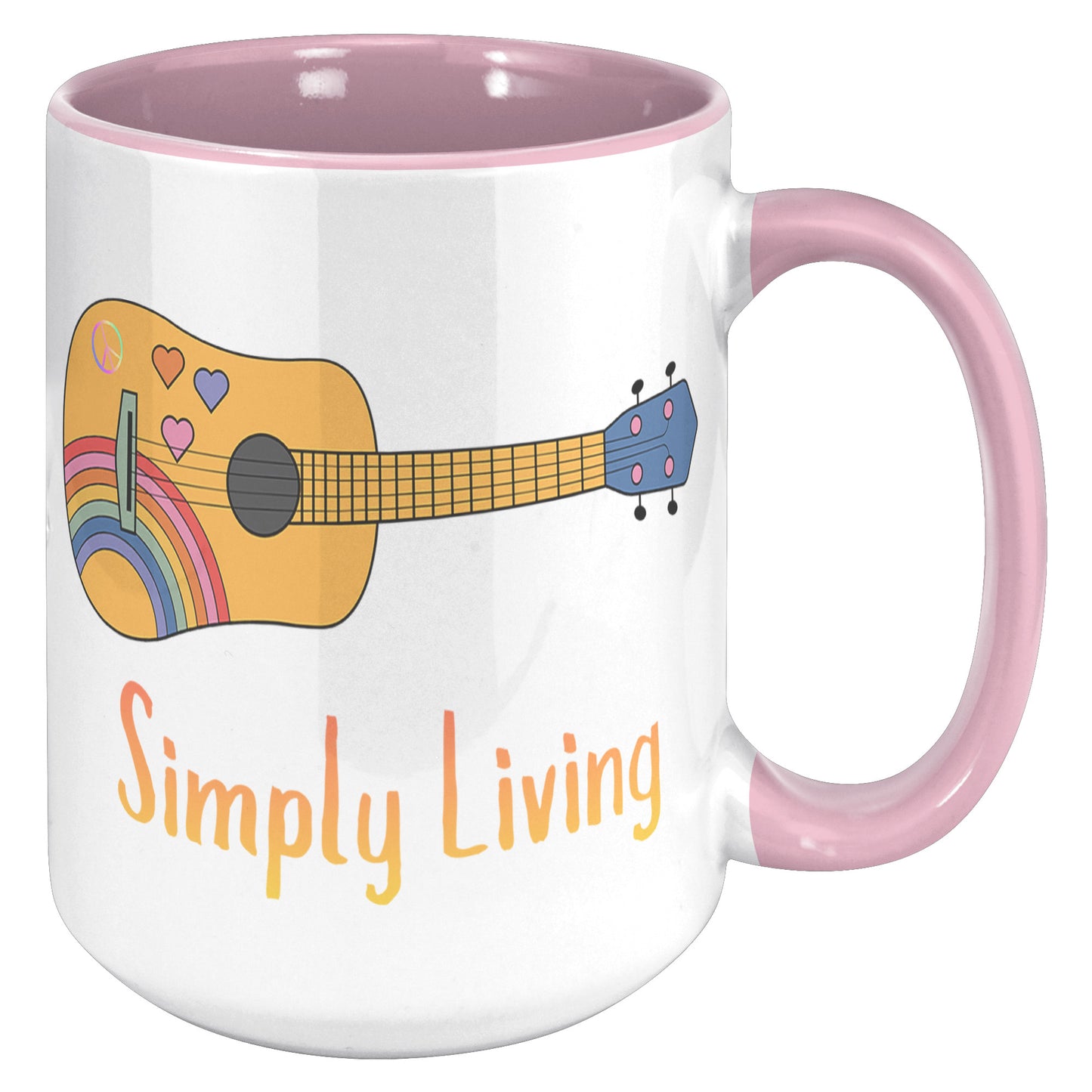 Simply Living Peace Rainbow Guitar 15oz Accent Mug, Guitar Lover Gift, Music Lover Gift