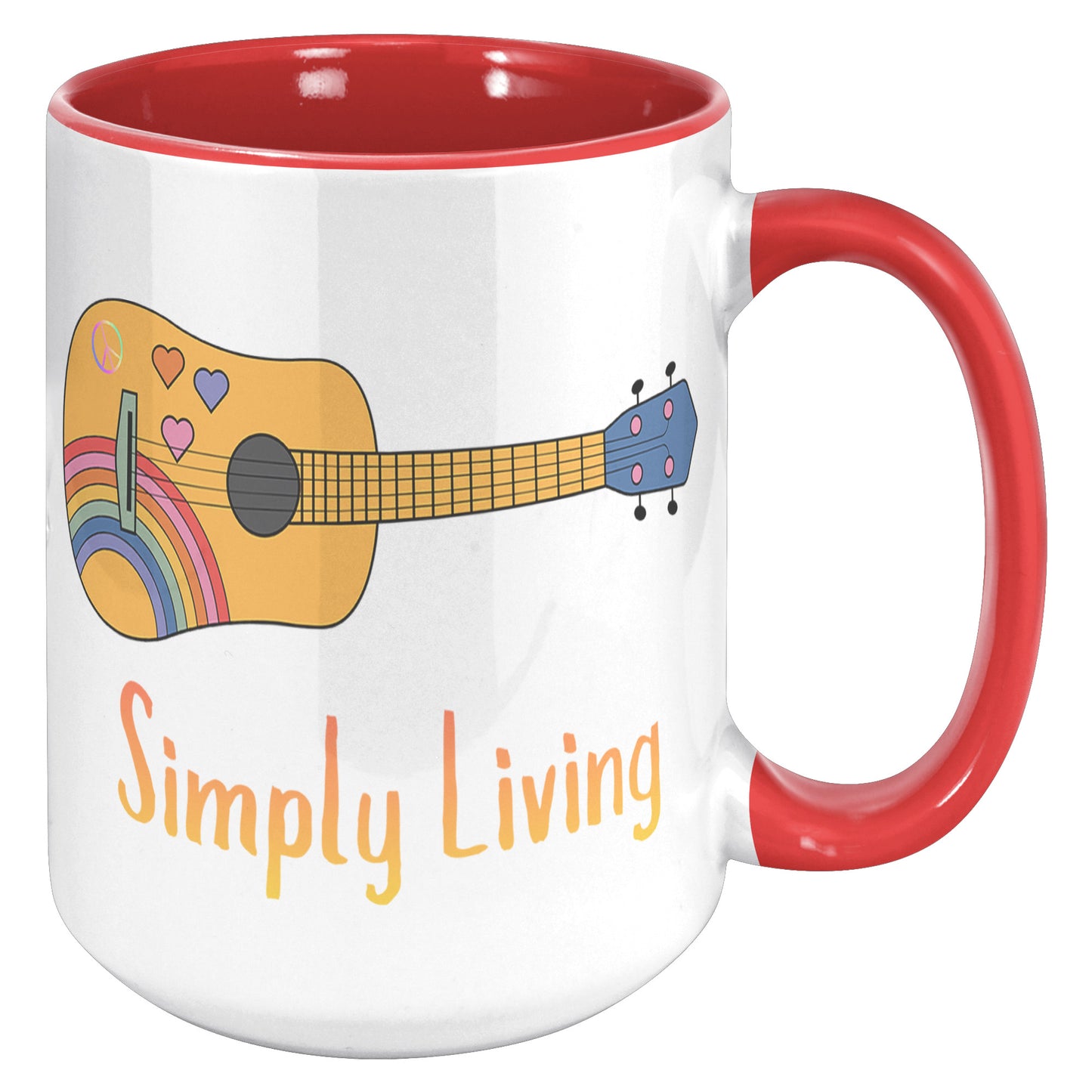 Simply Living Peace Rainbow Guitar 15oz Accent Mug, Guitar Lover Gift, Music Lover Gift