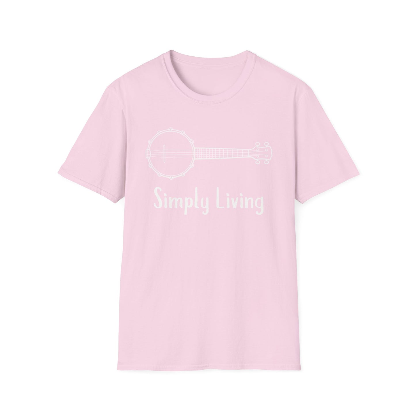 Simply Living White Banjo T-shirt, Banjo Player Gift, Banjo Lover Gift, Festival Shirt