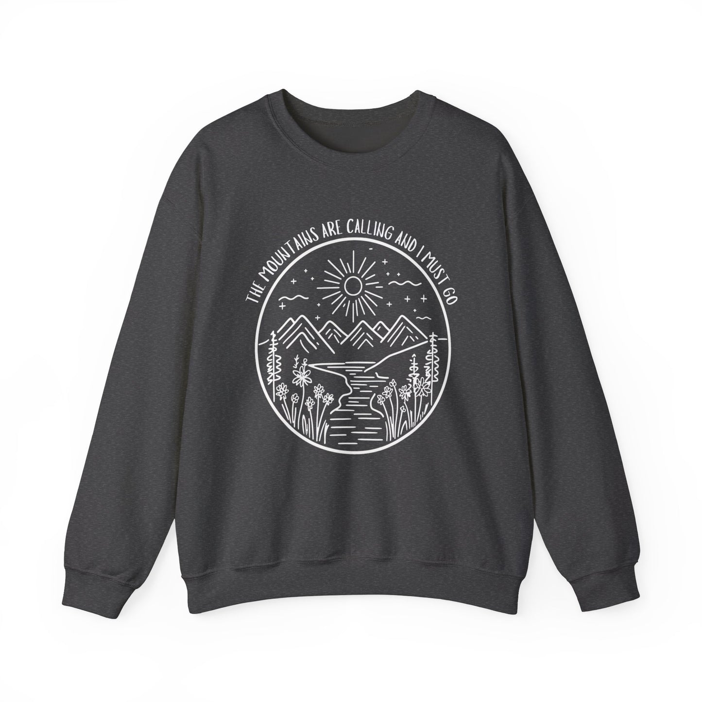 The Mountains Are Calling and I Must Go Unisex Heavy Blend™ Crewneck Sweatshirt, Hiking Shirt, Mountain Sweatshirt, Camping Sweatshirt, Nature Shirt