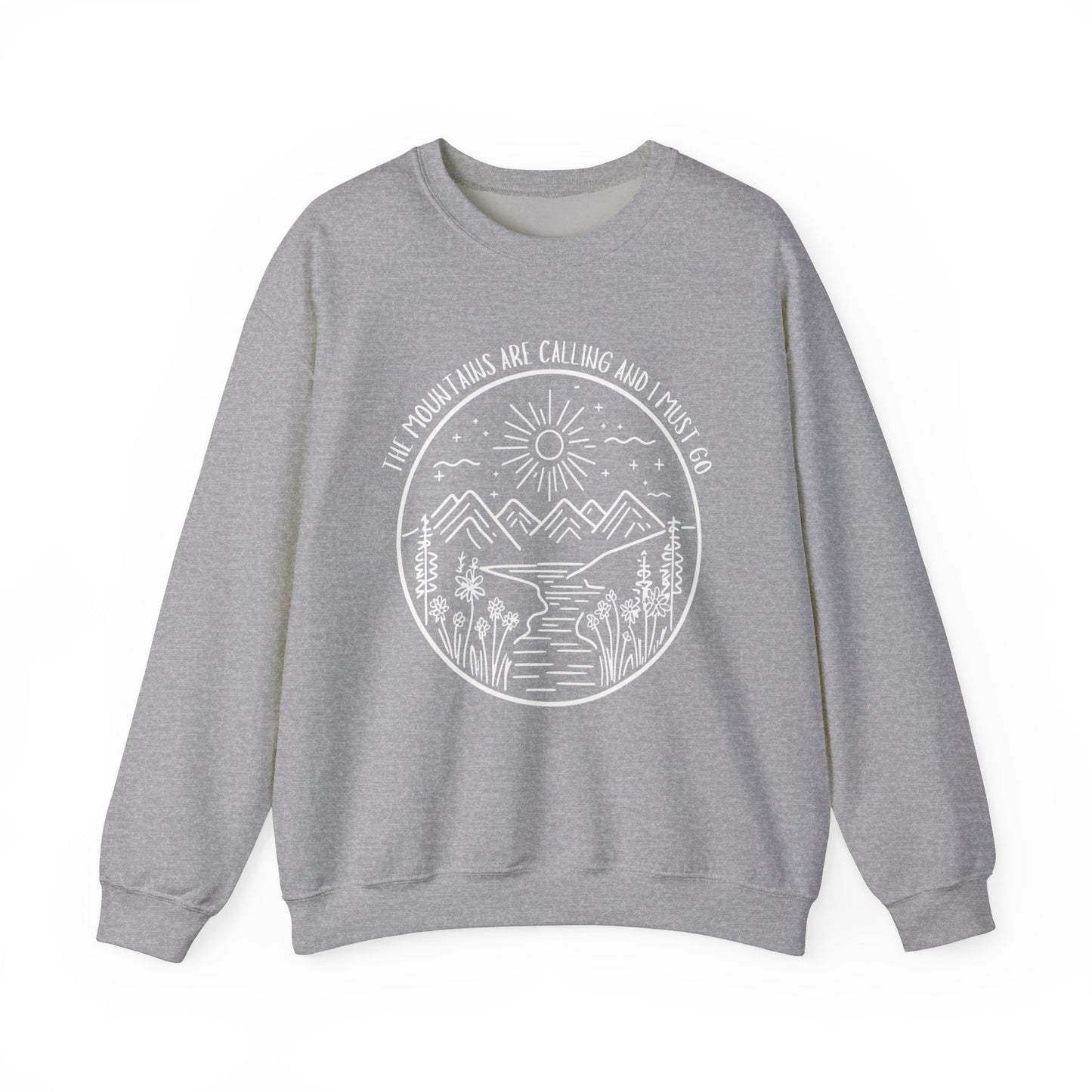 The Mountains Are Calling and I Must Go Unisex Heavy Blend™ Crewneck Sweatshirt, Hiking Shirt, Mountain Sweatshirt, Camping Sweatshirt, Nature Shirt