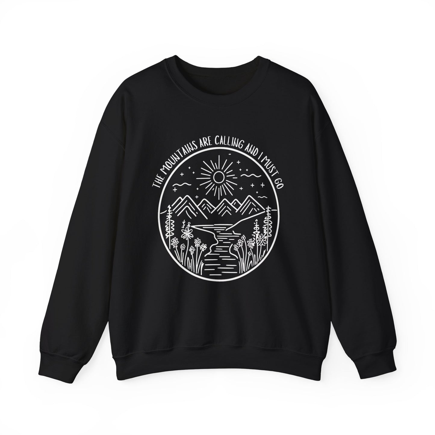 The Mountains Are Calling and I Must Go Unisex Heavy Blend™ Crewneck Sweatshirt, Hiking Shirt, Mountain Sweatshirt, Camping Sweatshirt, Nature Shirt