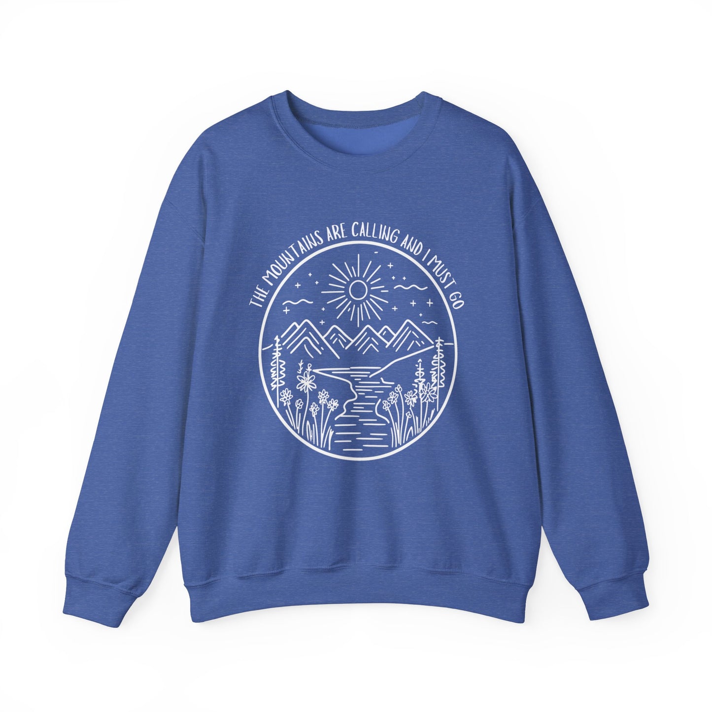 The Mountains Are Calling and I Must Go Unisex Heavy Blend™ Crewneck Sweatshirt, Hiking Shirt, Mountain Sweatshirt, Camping Sweatshirt, Nature Shirt