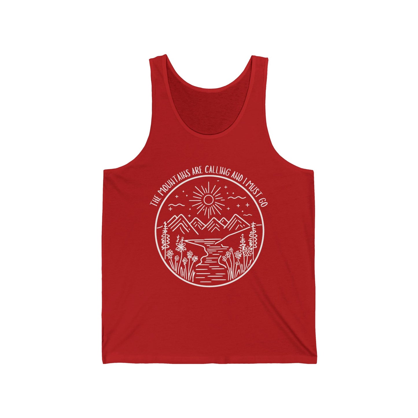 The Mountains Are Calling and I Must Go Unisex Jersey Tank Top, Hiking Shirt, Mountain Shirt, Mountains Shirt, Camping Shirt, Nature Tank Top