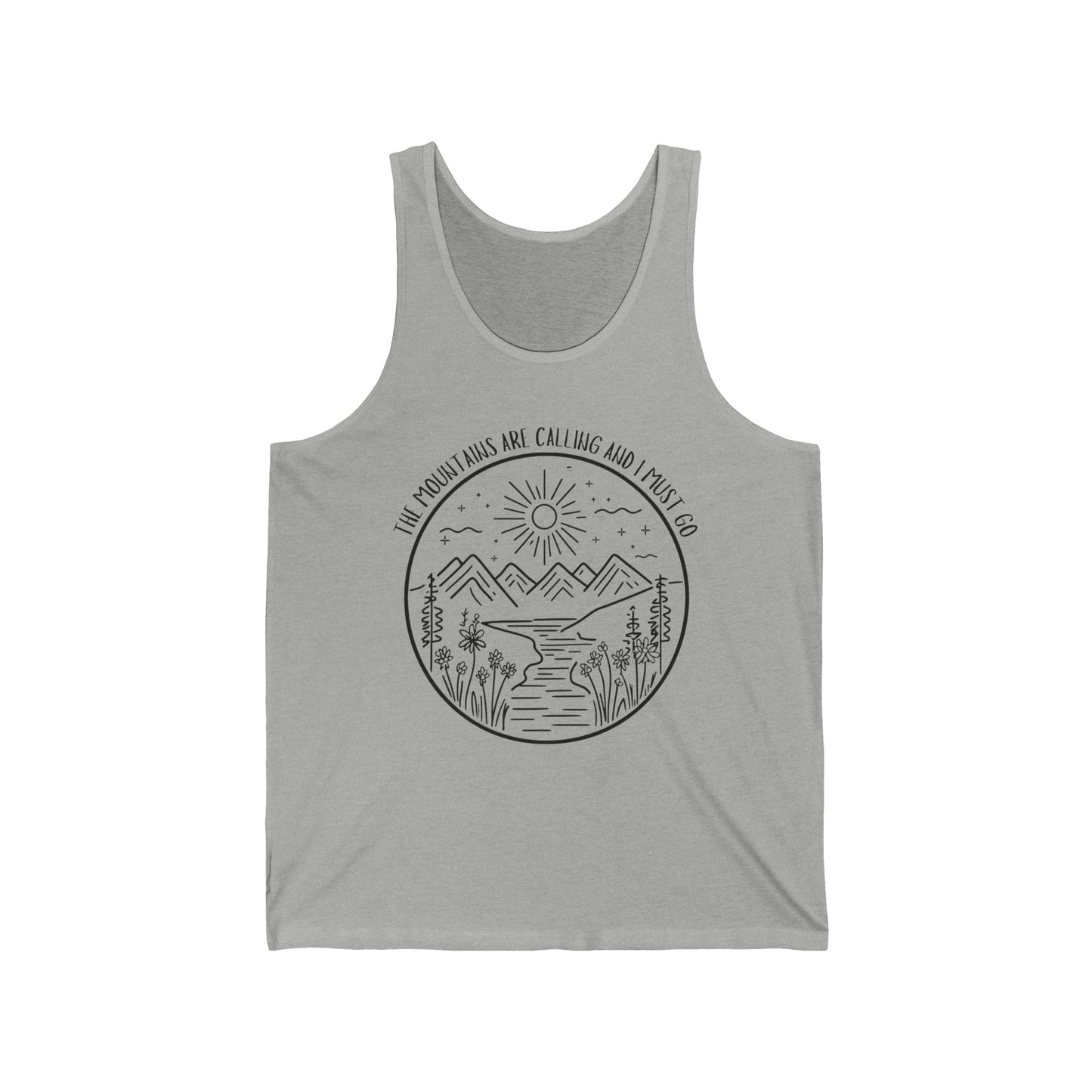 The Mountains Are Calling and I Must Go Unisex Jersey Tank Top, Hiking Shirt, Mountain Shirt, Mountains Shirt, Camping Tank Top, Nature Shirt