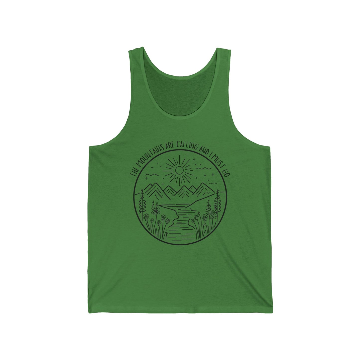 The Mountains Are Calling and I Must Go Unisex Jersey Tank Top, Hiking Shirt, Mountain Shirt, Mountains Shirt, Camping Tank Top, Nature Shirt