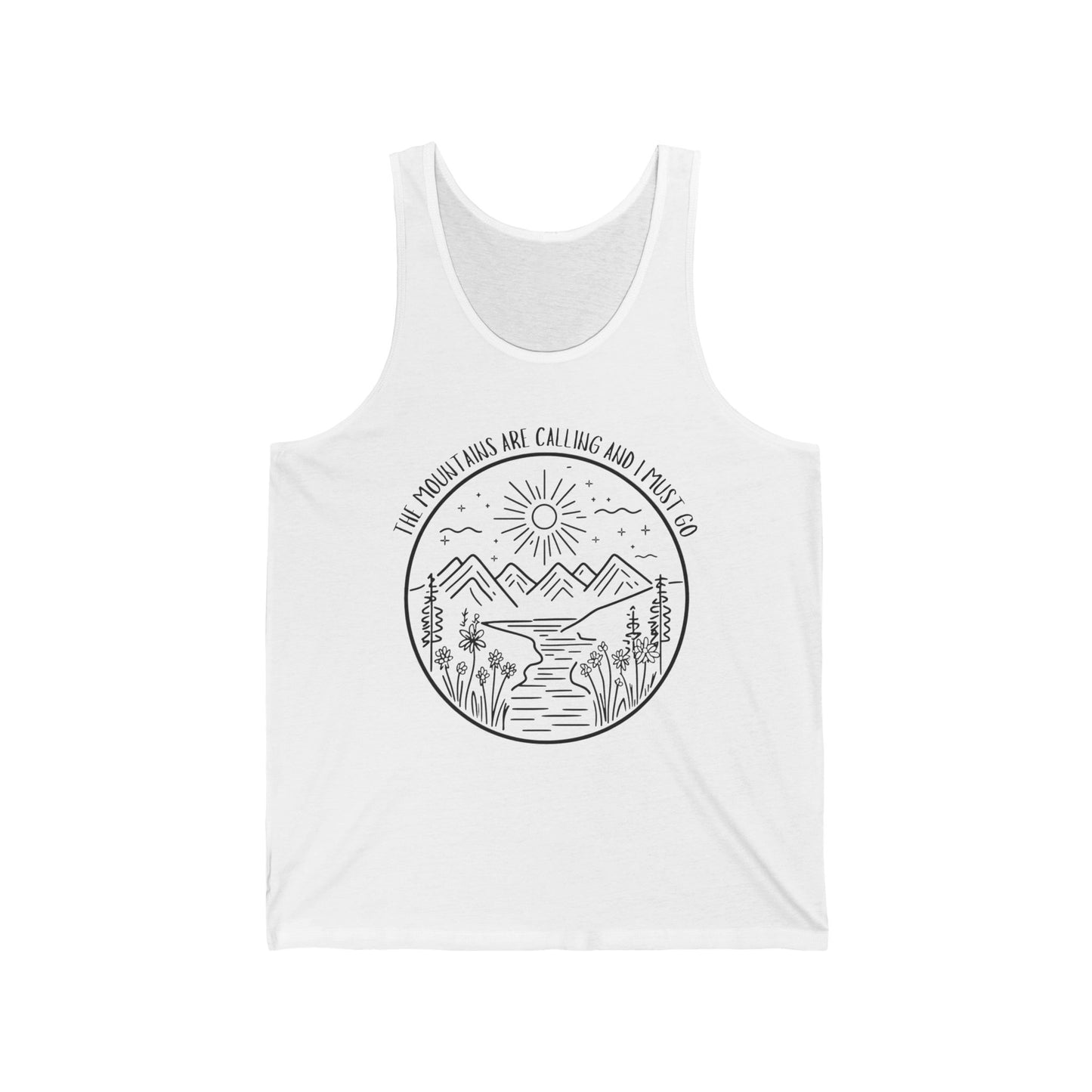 The Mountains Are Calling and I Must Go Unisex Jersey Tank Top, Hiking Shirt, Mountain Shirt, Mountains Shirt, Camping Tank Top, Nature Shirt