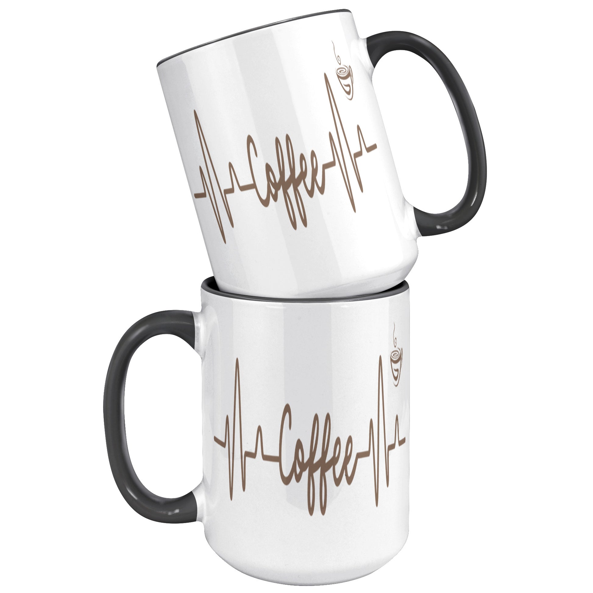 Coffee Heart Beat Accent Mug 15oz, Coffee Drinker Gift, Addicted To Coffee Gift