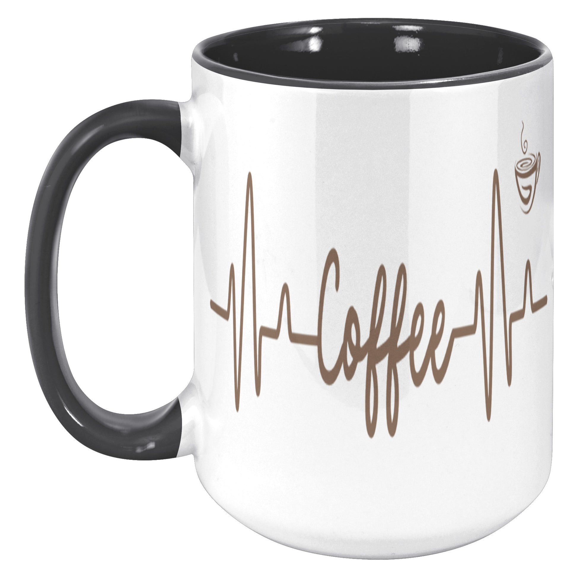 Coffee Heart Beat Accent Mug 15oz, Coffee Drinker Gift, Addicted To Coffee Gift