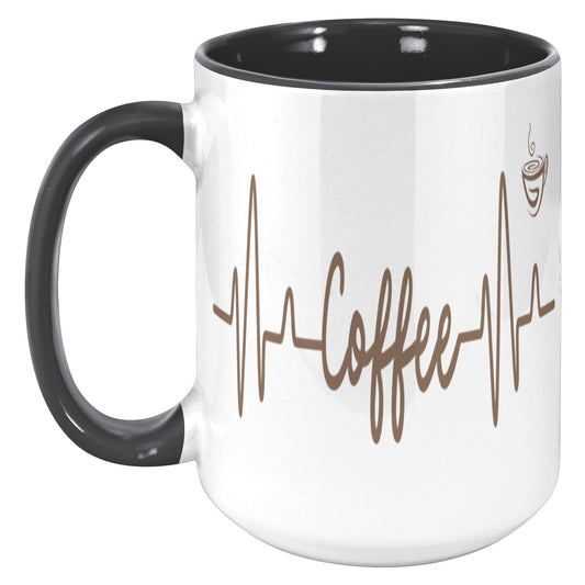 Coffee Heart Beat Accent Mug 15oz, Coffee Drinker Gift, Addicted To Coffee Gift