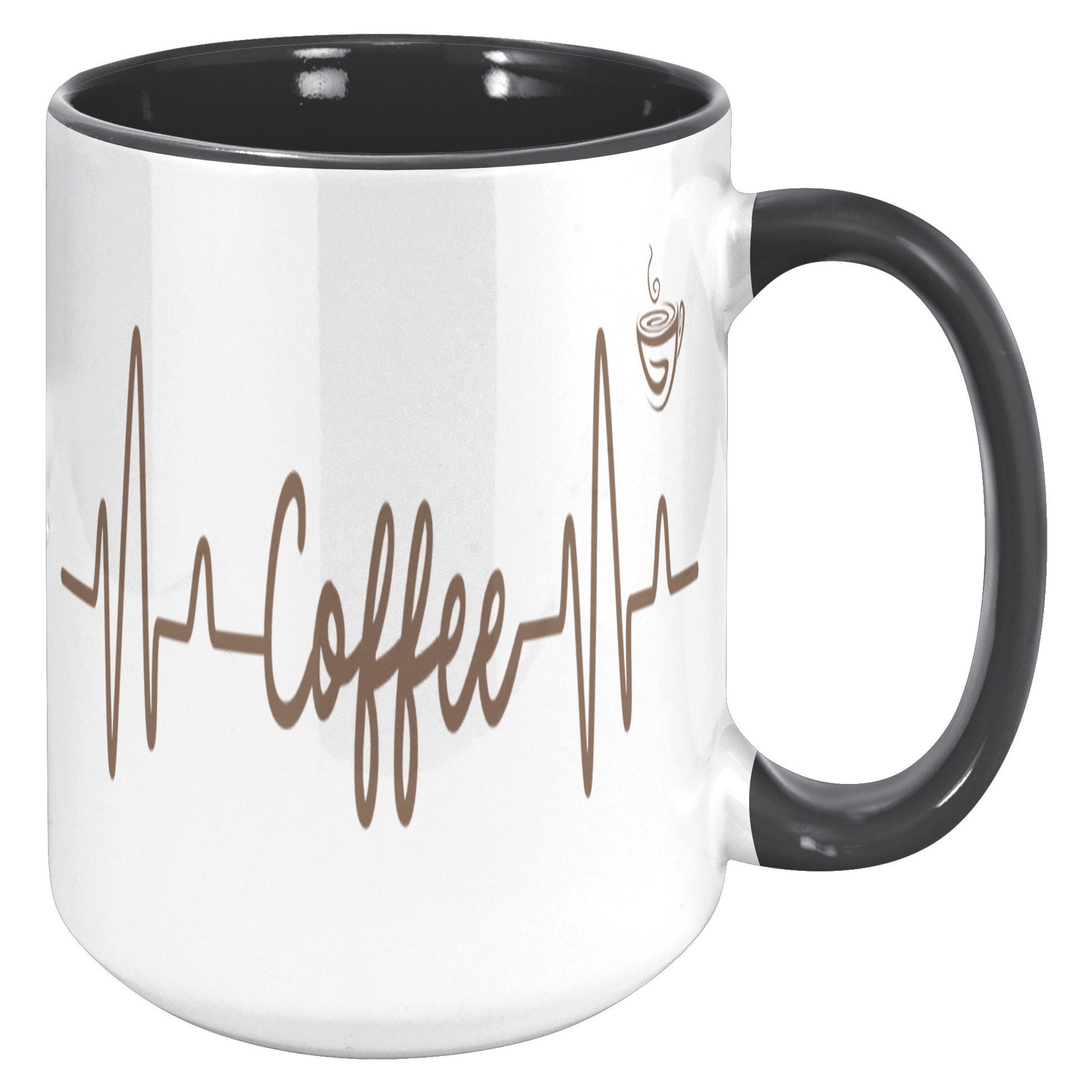 Coffee Heart Beat Accent Mug 15oz, Coffee Drinker Gift, Addicted To Coffee Gift