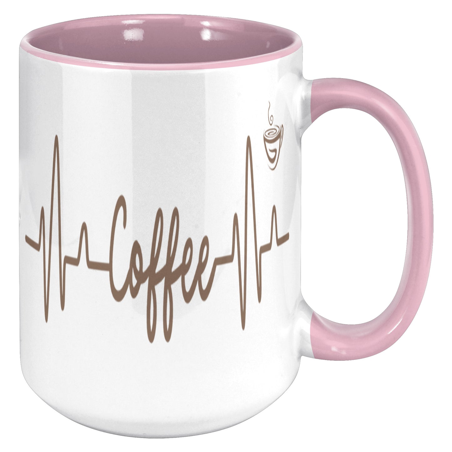 Coffee Heart Beat Accent Mug 15oz, Coffee Drinker Gift, Addicted To Coffee Gift