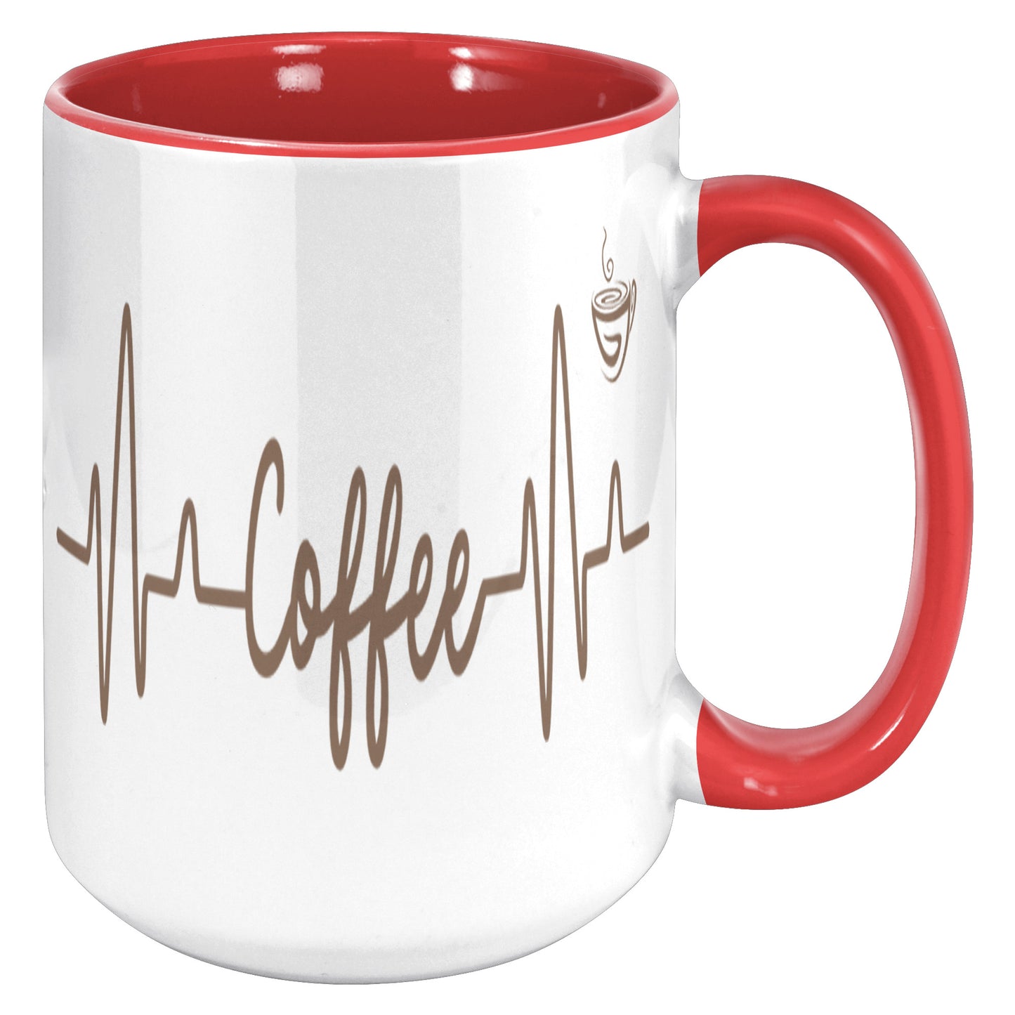 Coffee Heart Beat Accent Mug 15oz, Coffee Drinker Gift, Addicted To Coffee Gift