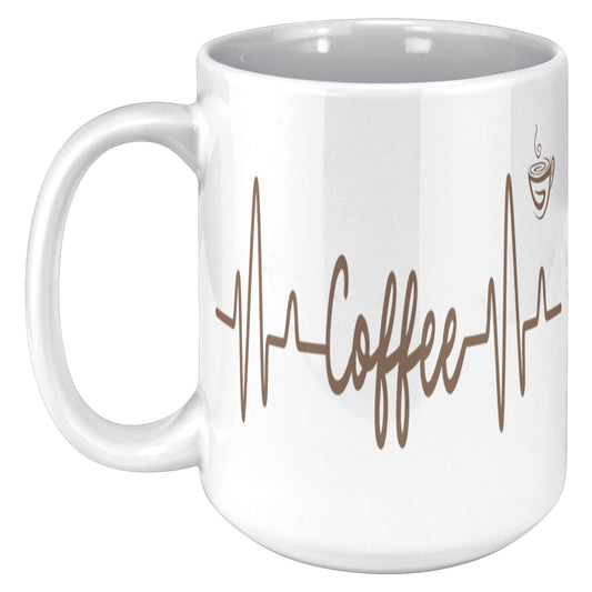 Coffee Heart Beat Mug 15oz, Coffee Drinker Gift, Addicted To Coffee Gift