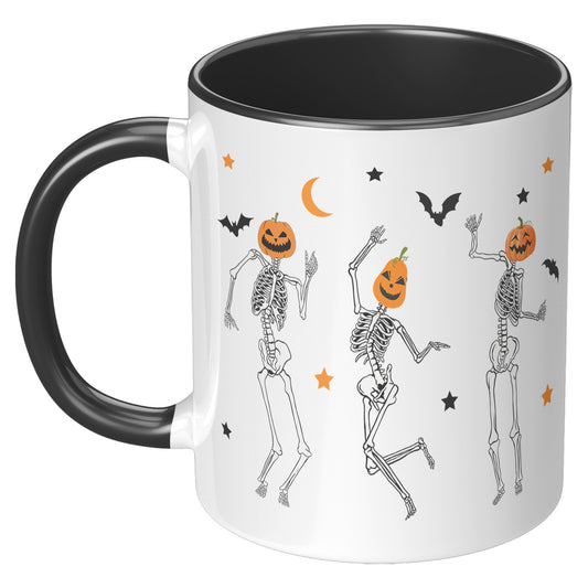 Dancing Skeleton Pumpkin Face 11oz Accent Mug, Cute Fall Mug, Spooky Mug