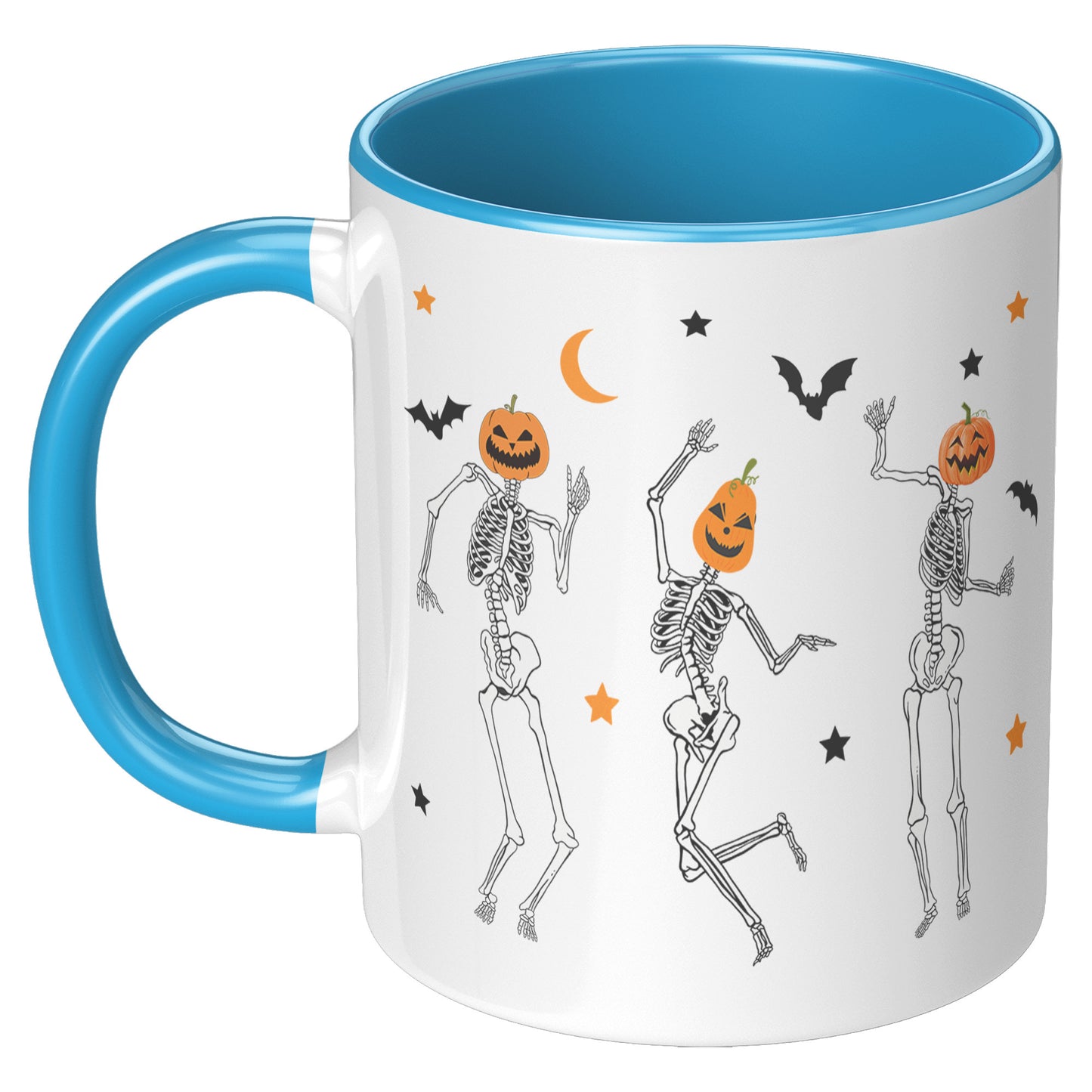 Dancing Skeleton Pumpkin Face 11oz Accent Mug, Cute Fall Mug, Spooky Mug
