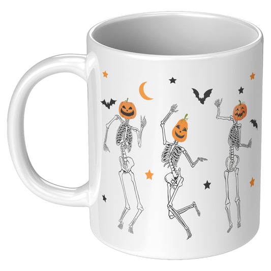 Dancing Skeleton Pumpkin Face 11oz Mug, Cute Fall Mug, Spooky Mug