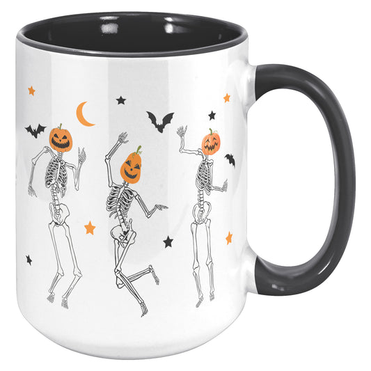Dancing Skeleton Pumpkin Face 15oz Accent Mug, Cute Fall Mug, Spooky Mug