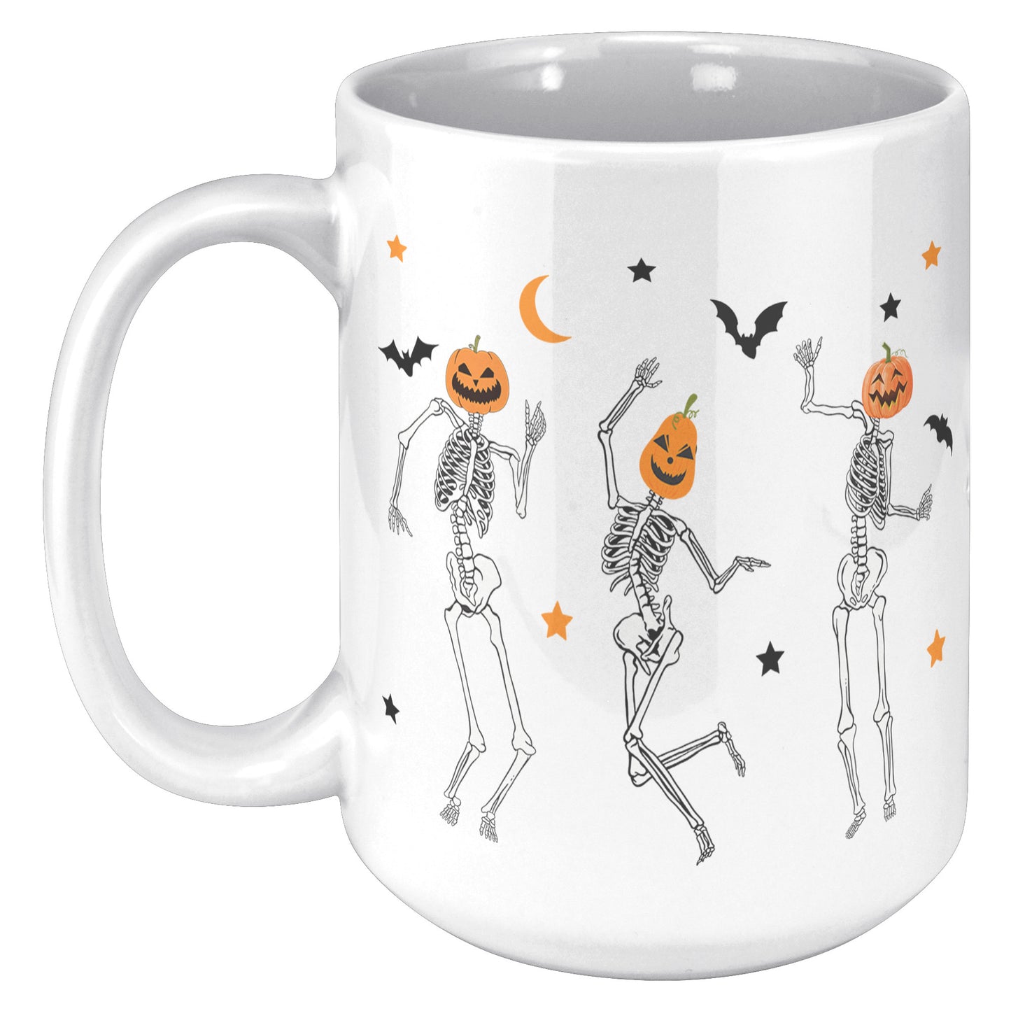 Dancing Skeleton Pumpkin Face 15oz Mug, Cute Fall Mug, Spooky Mug