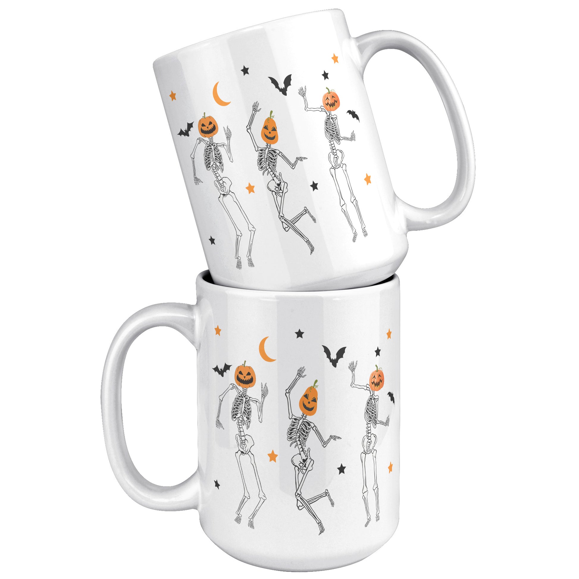 Dancing Skeleton Pumpkin Face 15oz Mug, Cute Fall Mug, Spooky Mug