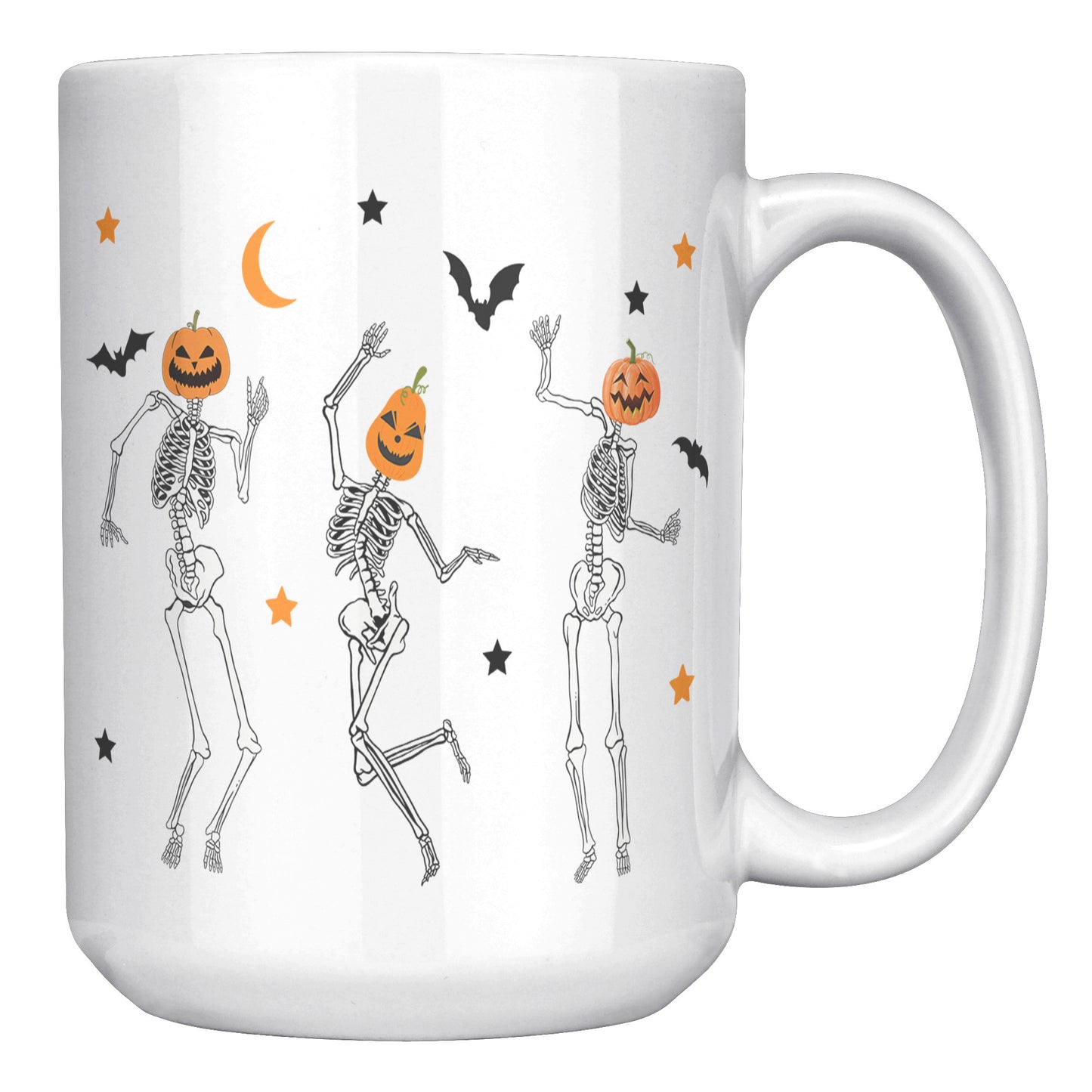 Dancing Skeleton Pumpkin Face 15oz Mug, Cute Fall Mug, Spooky Mug