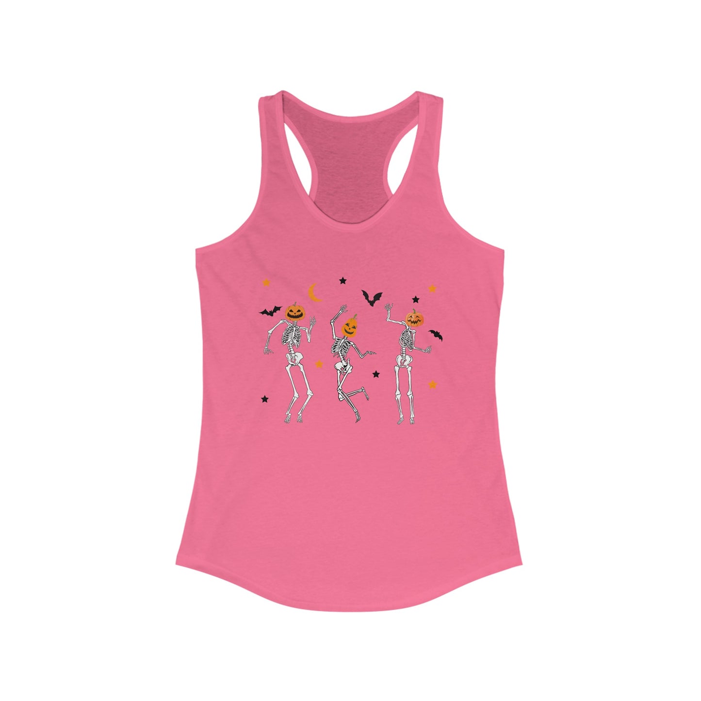 Dancing Skeleton Pumpkin Face Racerback Tank, Womens Halloween Shirt, Cute Fall Shirt, Spooky T-shirt