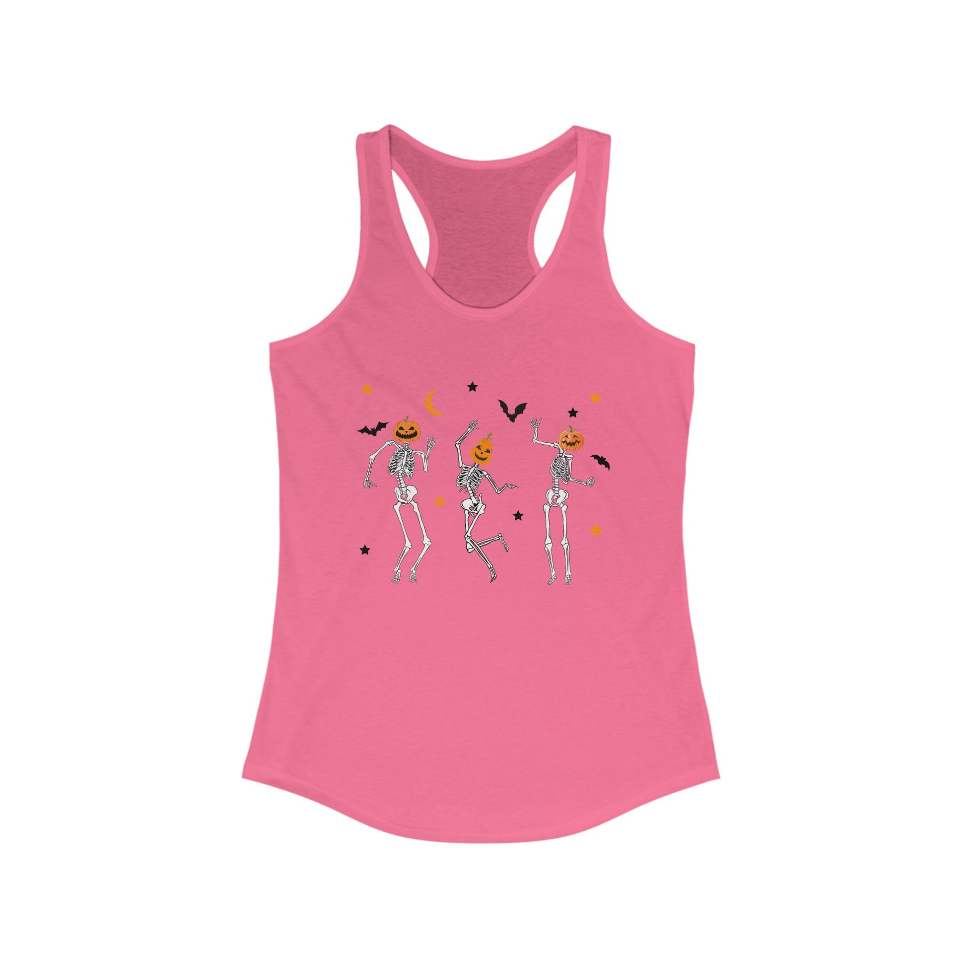 Dancing Skeleton Pumpkin Face Racerback Tank, Womens Halloween Shirt, Cute Fall Shirt, Spooky T-shirt