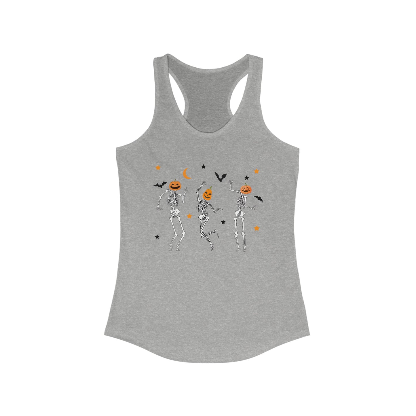Dancing Skeleton Pumpkin Face Racerback Tank, Womens Halloween Shirt, Cute Fall Shirt, Spooky T-shirt