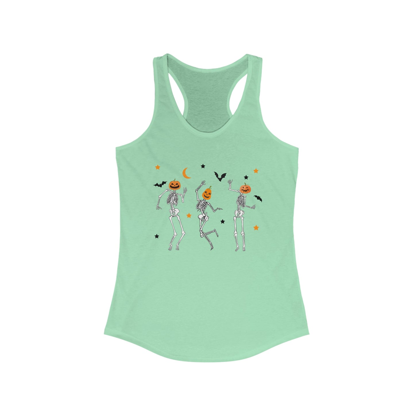 Dancing Skeleton Pumpkin Face Racerback Tank, Womens Halloween Shirt, Cute Fall Shirt, Spooky T-shirt