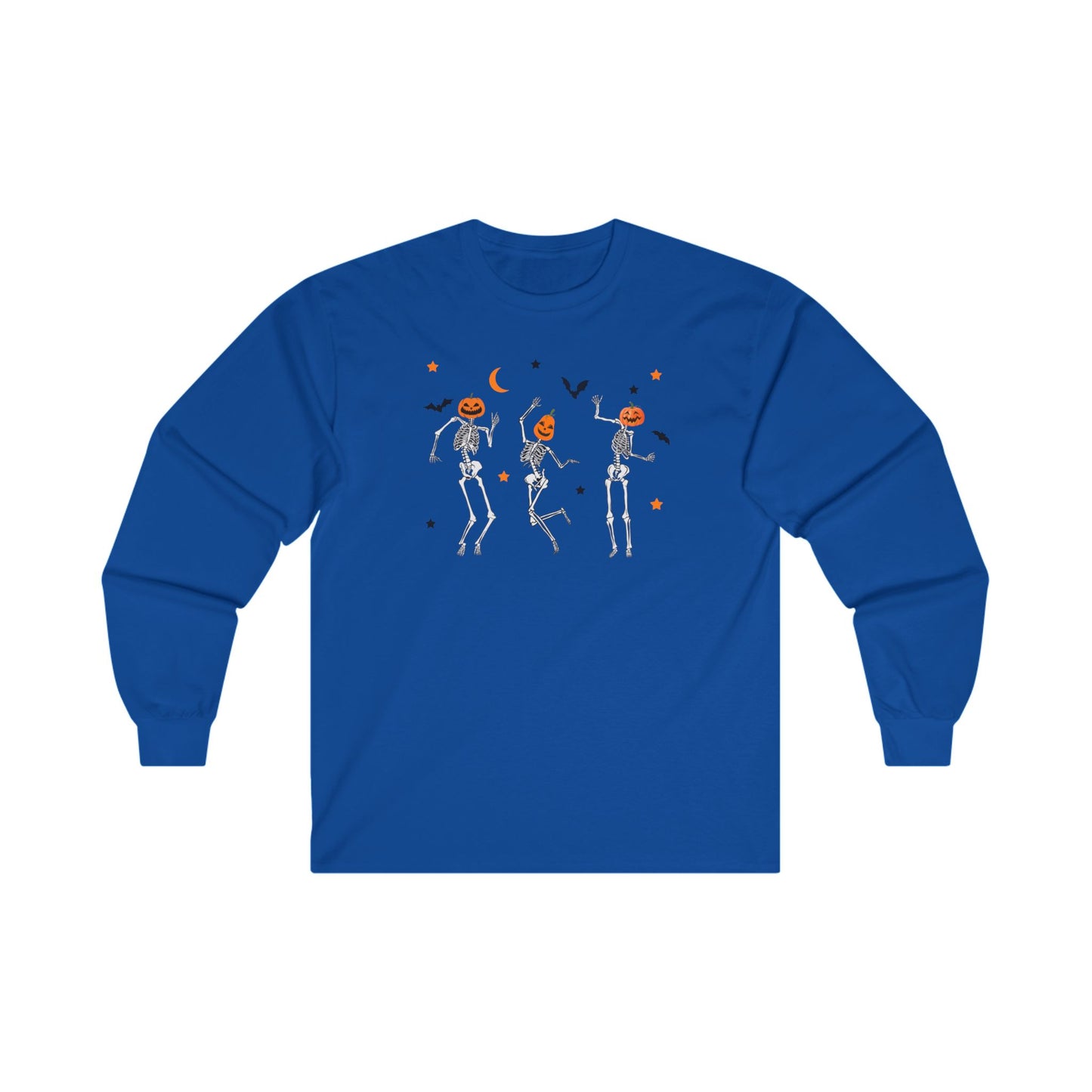 Dancing Skeleton Pumpkin Face Unisex Ultra Cotton Long Sleeve T-shirt, Womens Halloween Shirt, Cute Fall Shirt, Spooky T-shirt