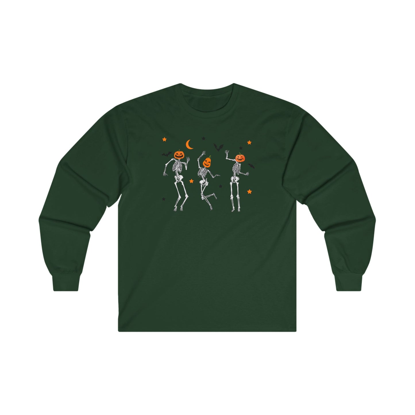 Dancing Skeleton Pumpkin Face Unisex Ultra Cotton Long Sleeve T-shirt, Womens Halloween Shirt, Cute Fall Shirt, Spooky T-shirt
