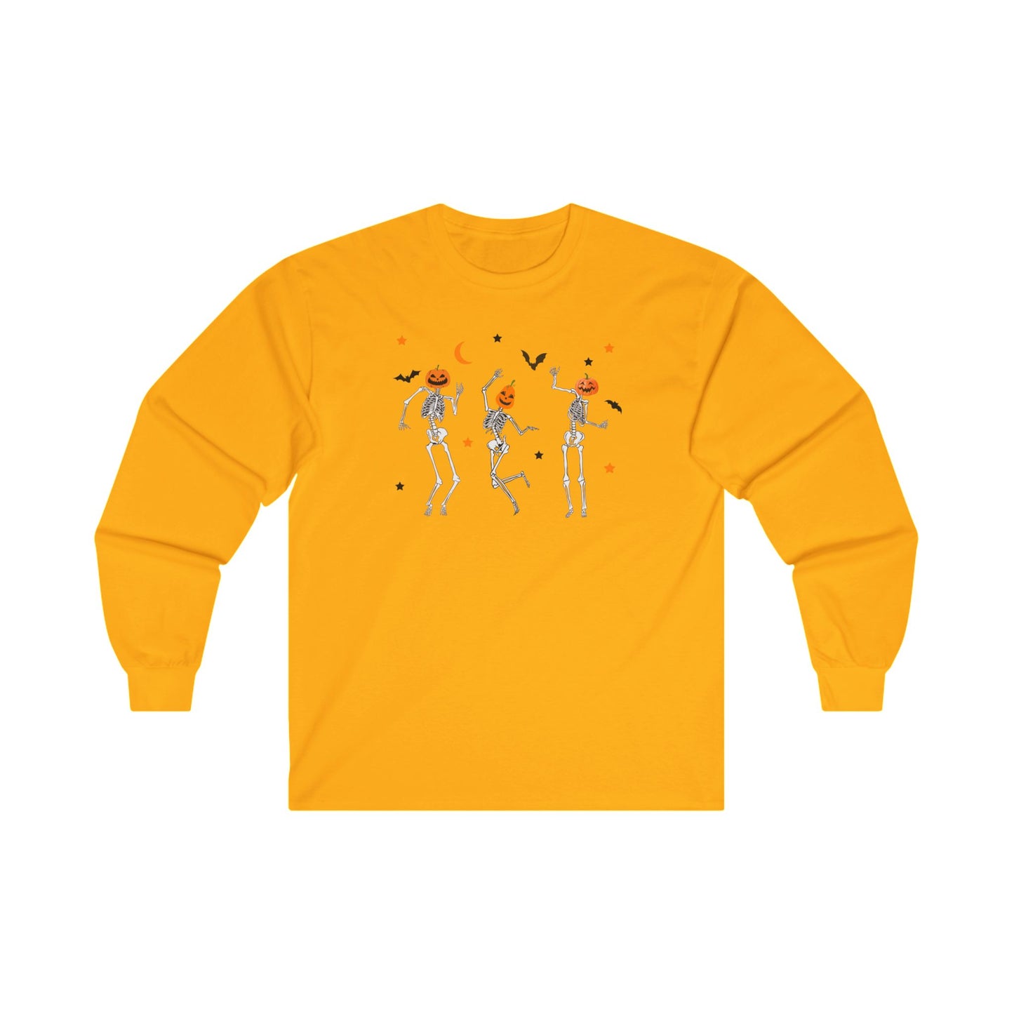 Dancing Skeleton Pumpkin Face Unisex Ultra Cotton Long Sleeve T-shirt, Womens Halloween Shirt, Cute Fall Shirt, Spooky T-shirt