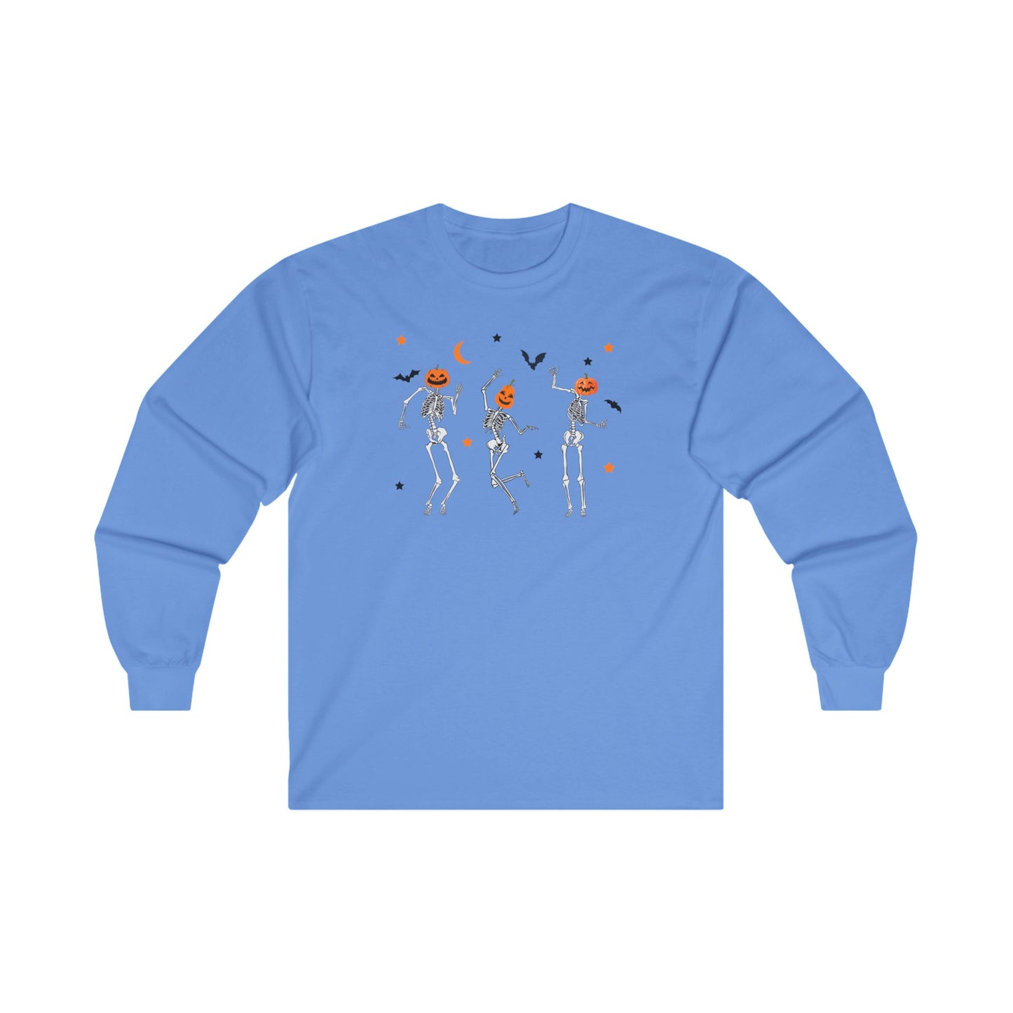 Dancing Skeleton Pumpkin Face Unisex Ultra Cotton Long Sleeve T-shirt, Womens Halloween Shirt, Cute Fall Shirt, Spooky T-shirt