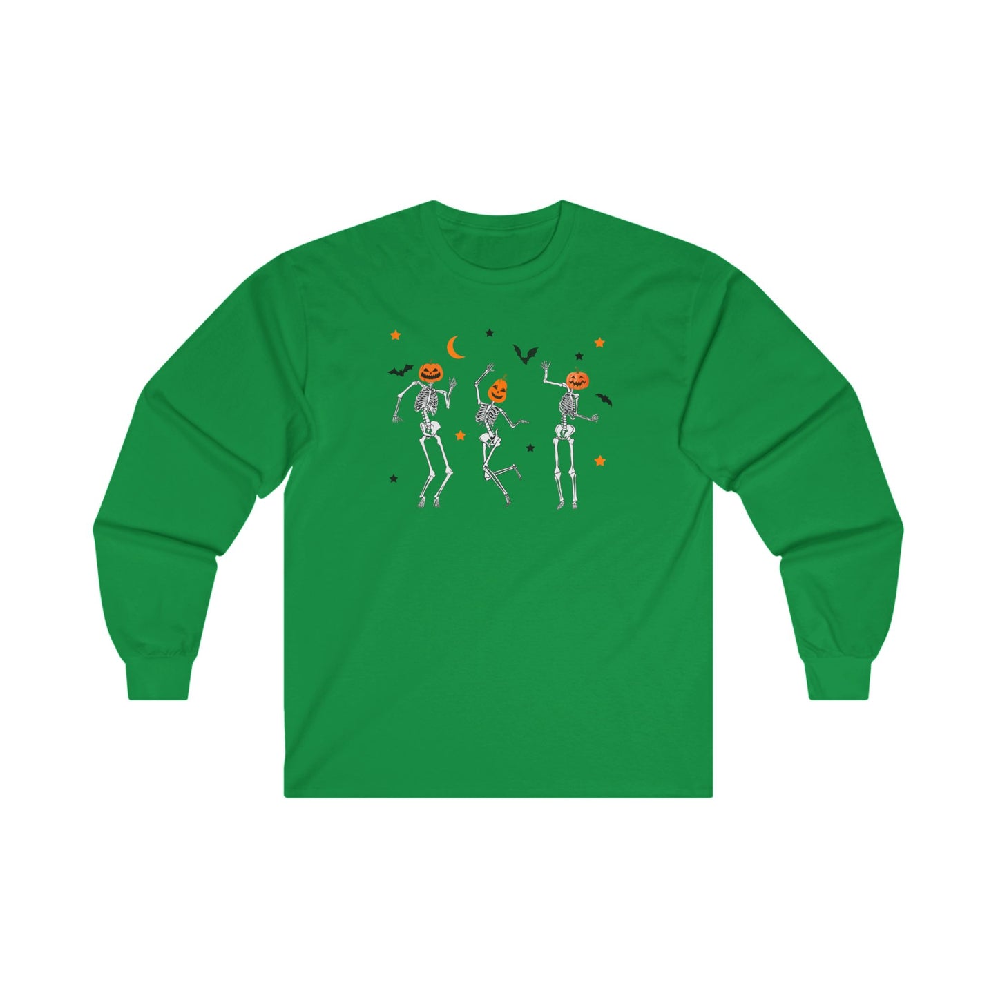 Dancing Skeleton Pumpkin Face Unisex Ultra Cotton Long Sleeve T-shirt, Womens Halloween Shirt, Cute Fall Shirt, Spooky T-shirt