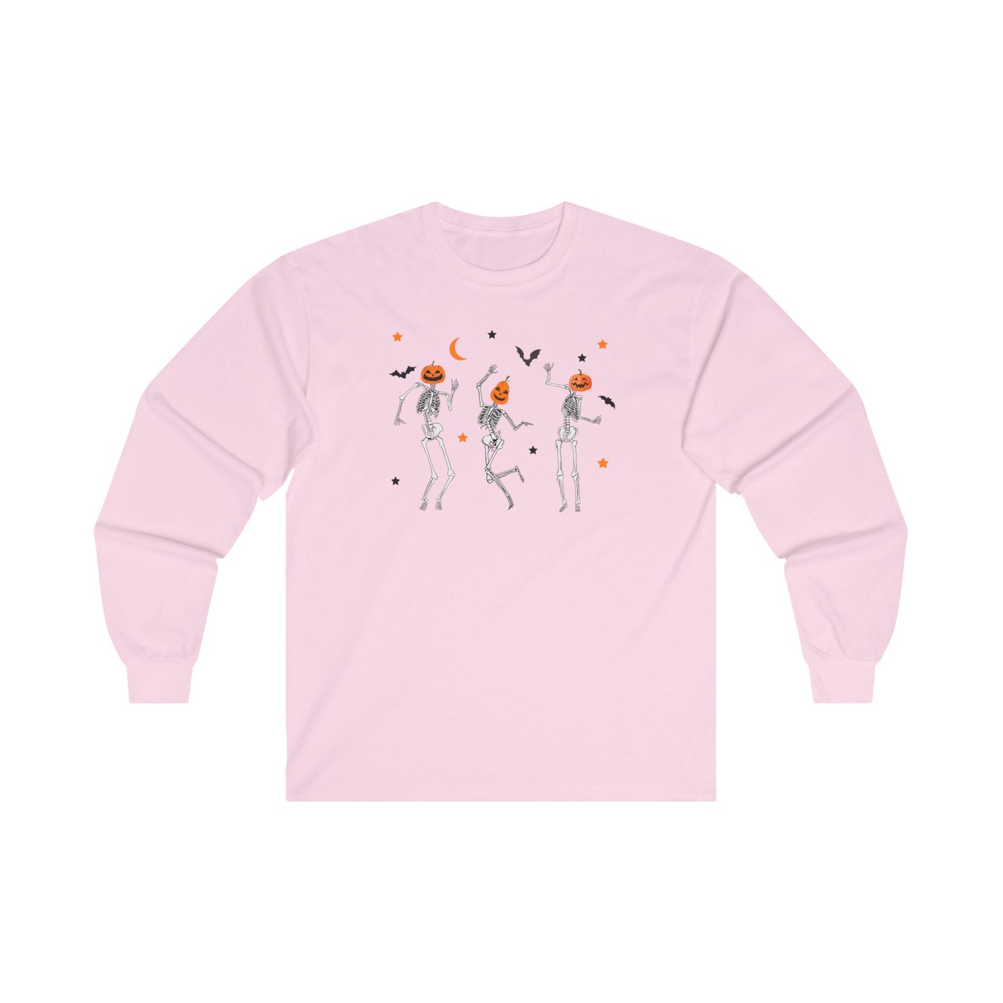 Dancing Skeleton Pumpkin Face Unisex Ultra Cotton Long Sleeve T-shirt, Womens Halloween Shirt, Cute Fall Shirt, Spooky T-shirt
