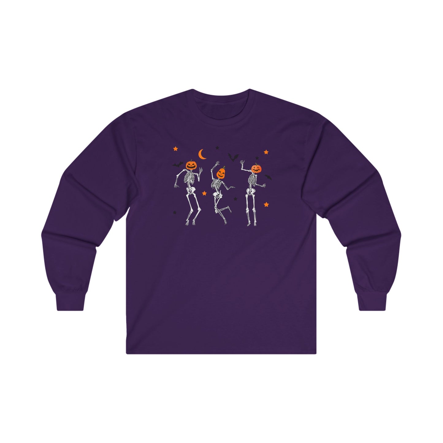 Dancing Skeleton Pumpkin Face Unisex Ultra Cotton Long Sleeve T-shirt, Womens Halloween Shirt, Cute Fall Shirt, Spooky T-shirt