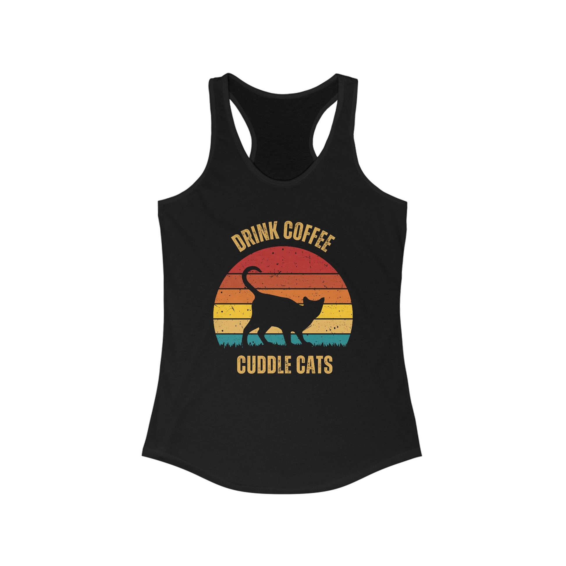 Drink Coffee Cuddle Cats Racerback Tank, Funny Cat Shirt, Cat Lover Gift, Cat Tank Top, Cat Mom Gift, Cat Dad Gift, Cat Lover Shirt, Coffee Drinker Gift