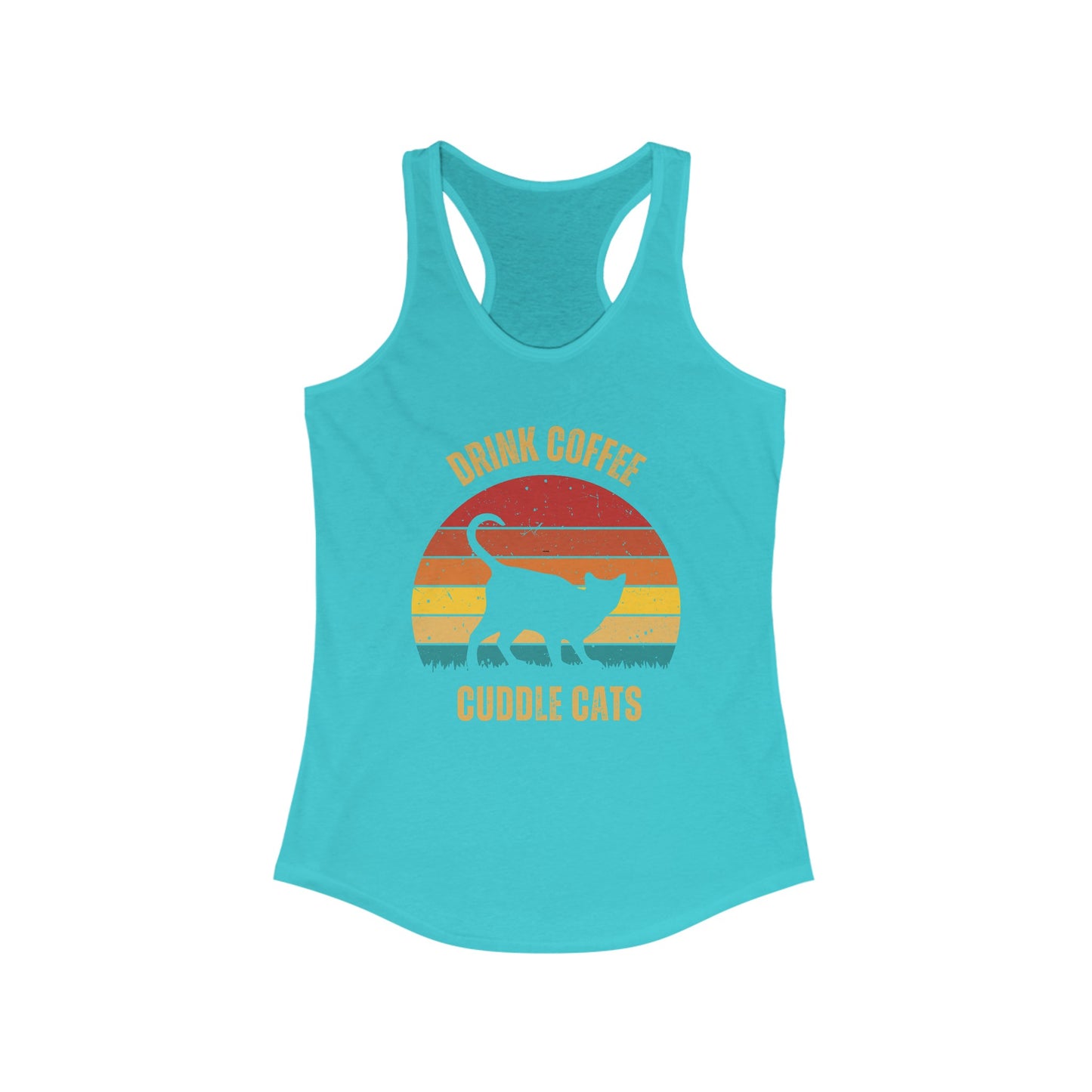 Drink Coffee Cuddle Cats Racerback Tank, Funny Cat Shirt, Cat Lover Gift, Cat Tank Top, Cat Mom Gift, Cat Dad Gift, Cat Lover Shirt, Coffee Drinker Gift